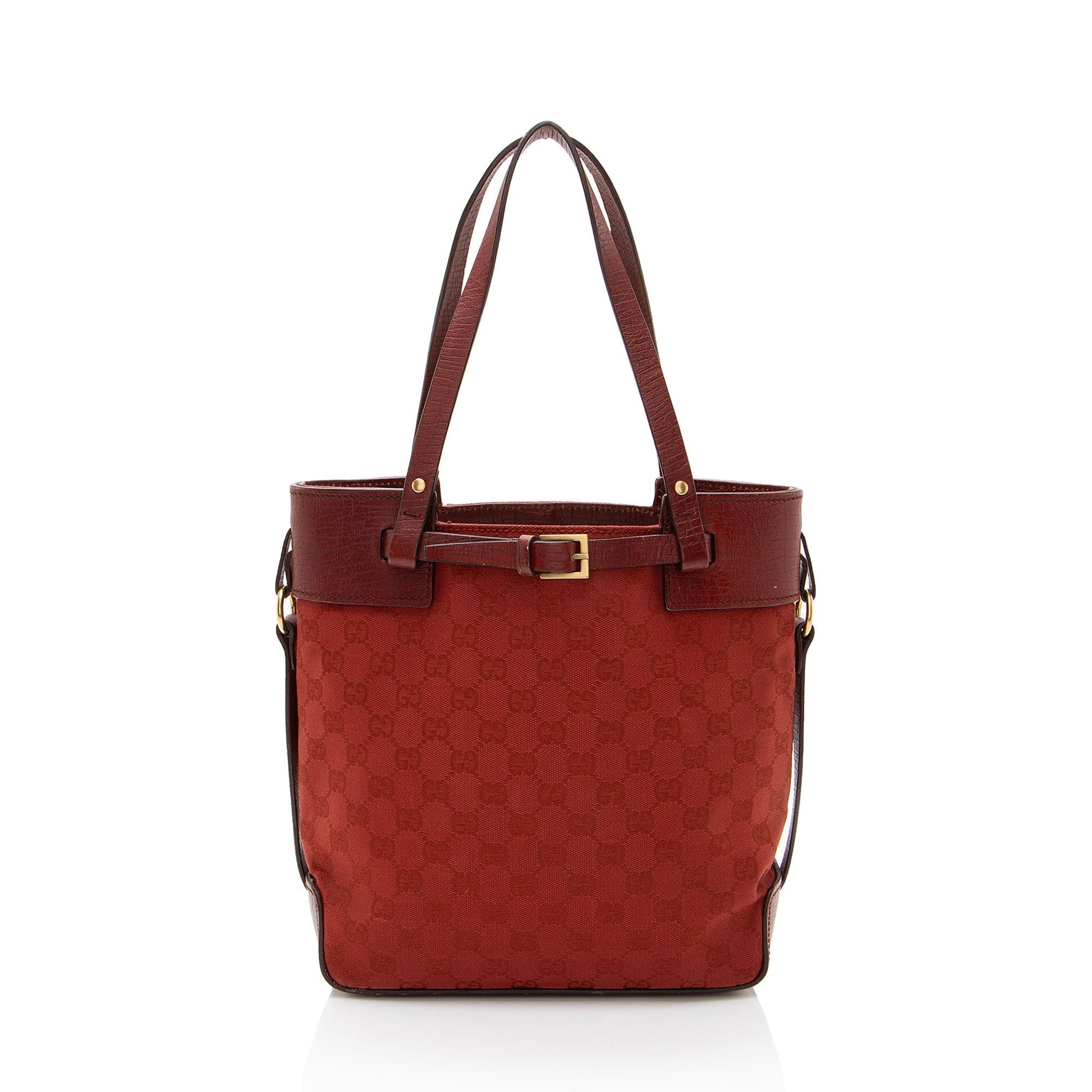 Gucci GG Belted Leather Canvas Red Accessory