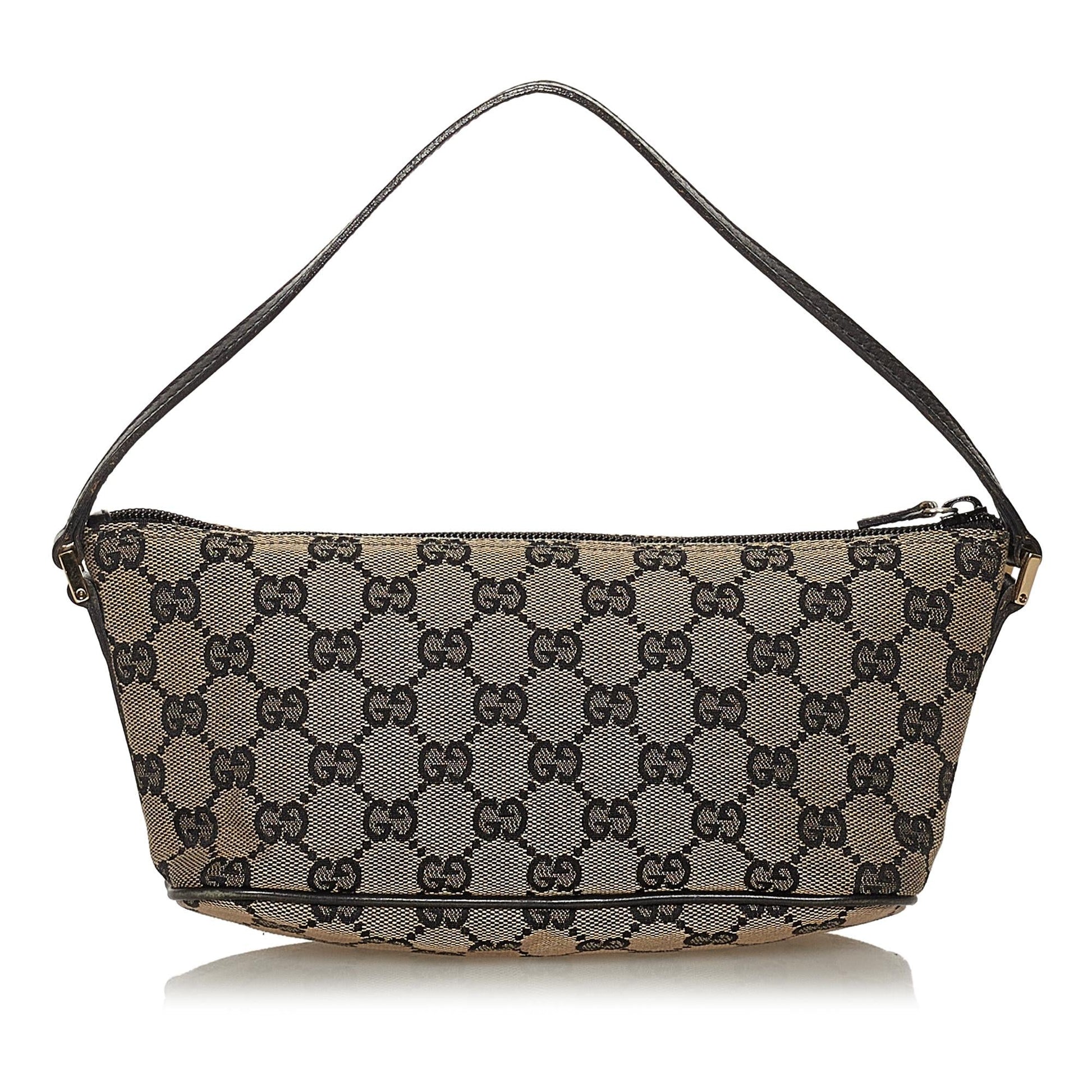 Gucci GG Boat Baguette SHG Canvas Blue Grey Handbag