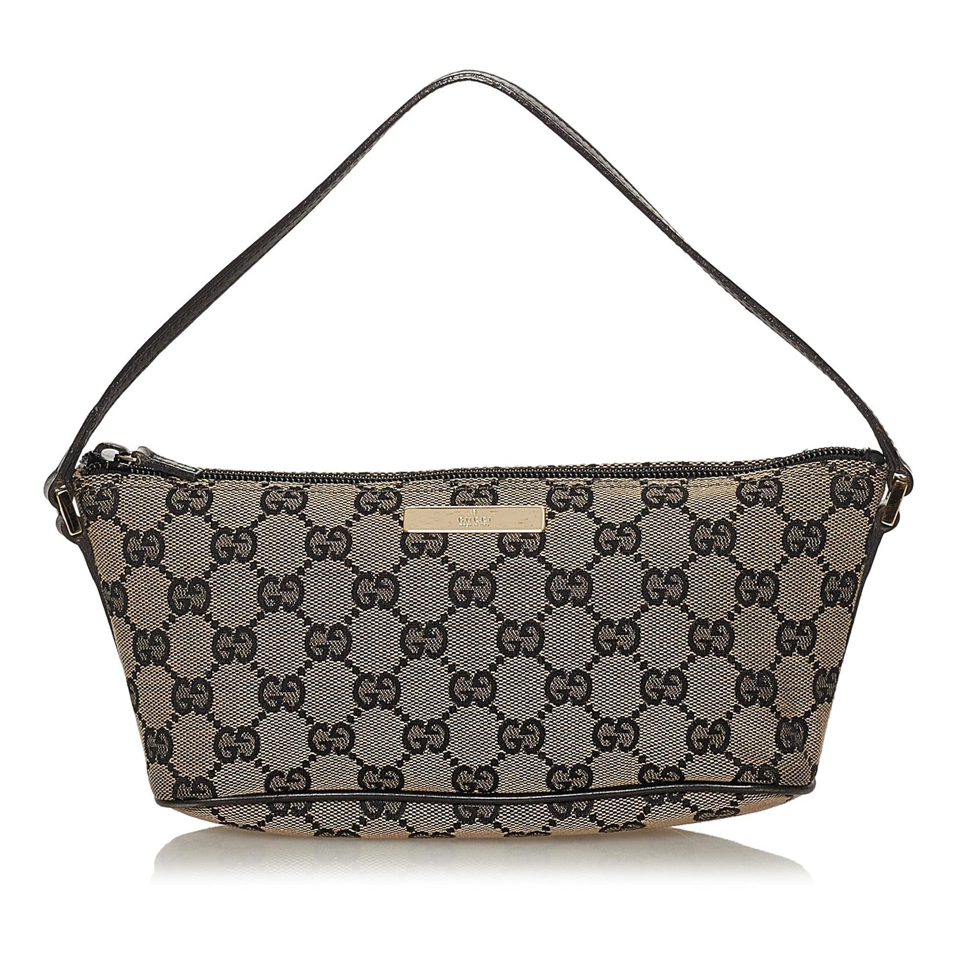 Gucci GG Boat Baguette SHG Canvas Blue Grey Handbag