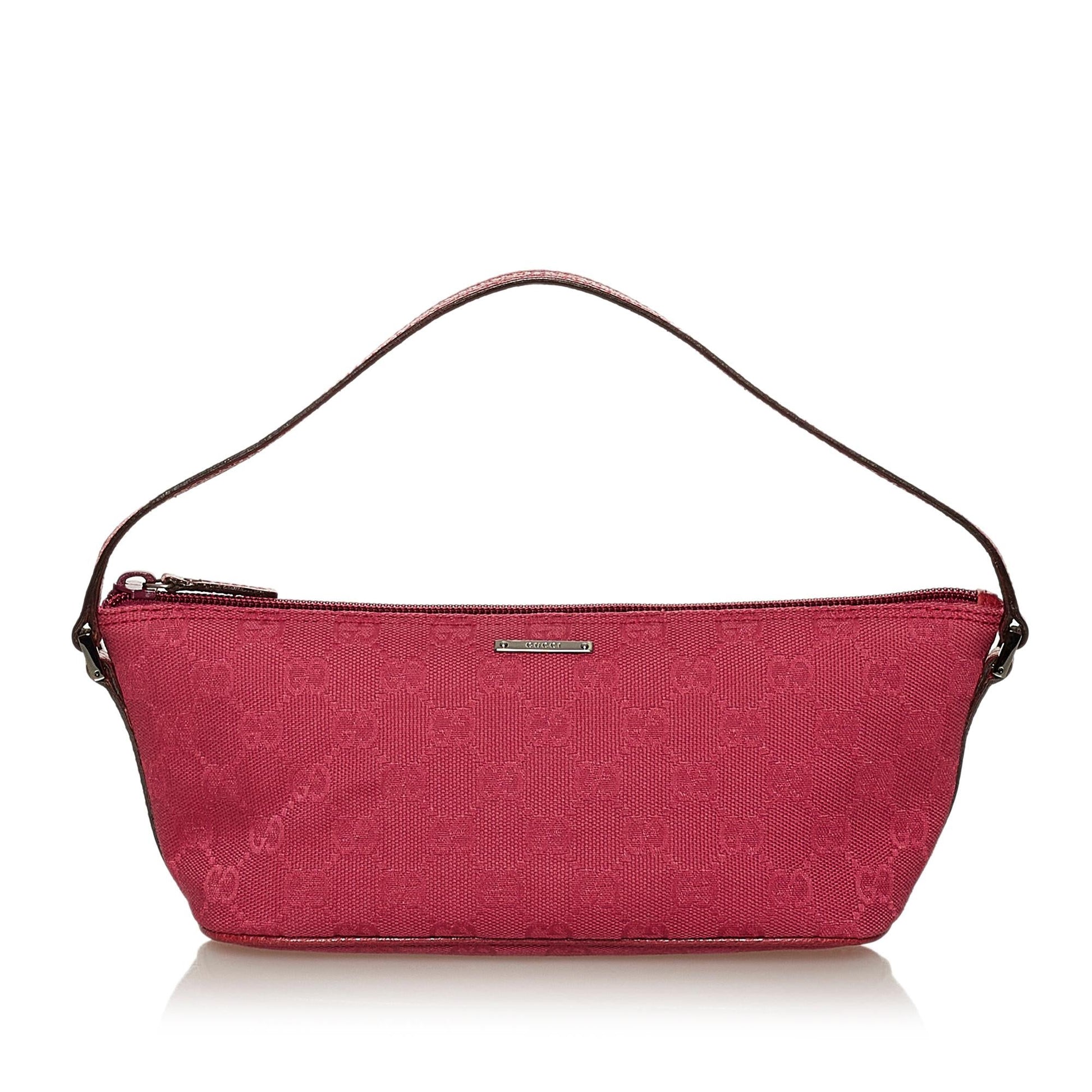 Gucci GG Boat Baguette SHG Canvas Calf Pink Handbag