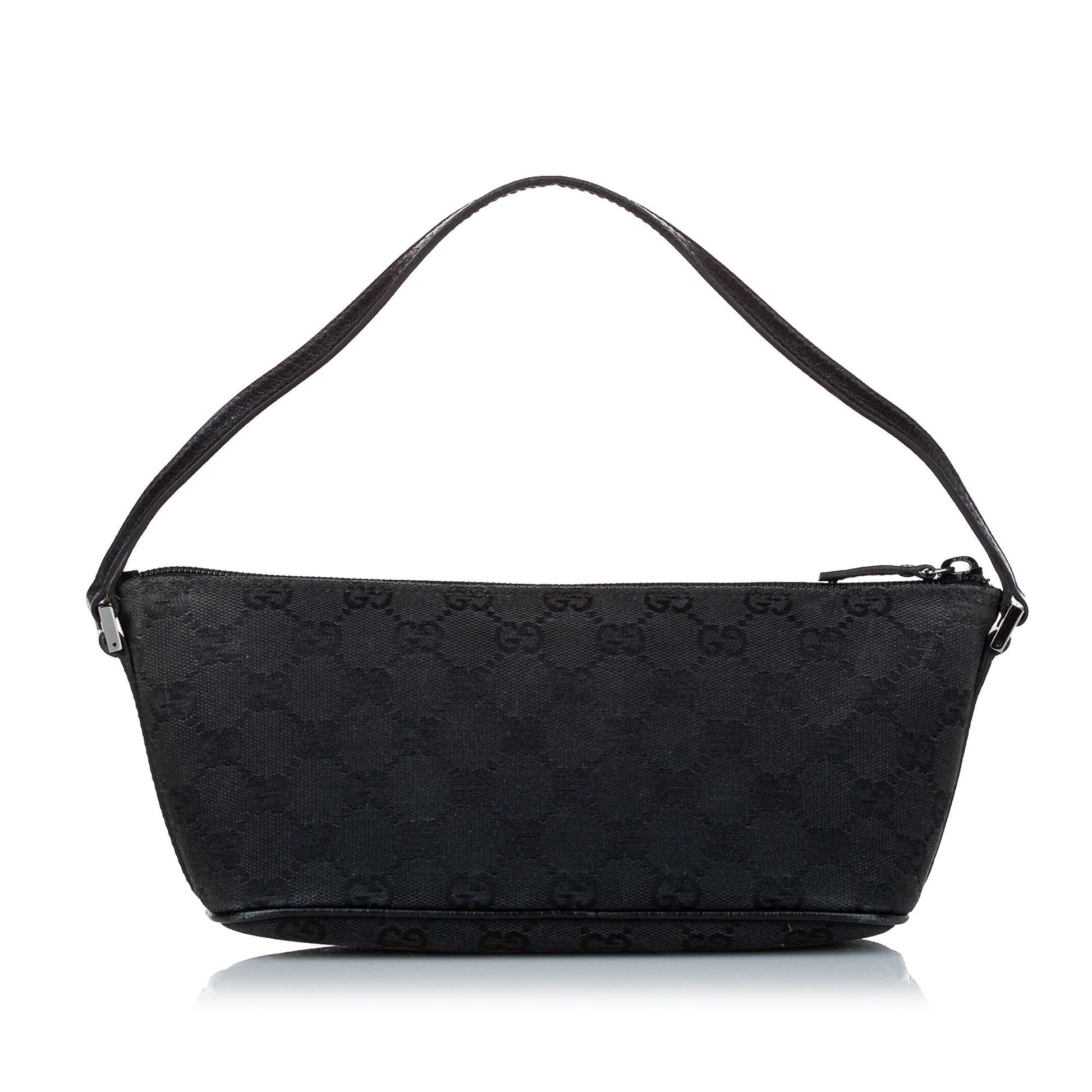 Gucci GG Boat Baguette SHG Canvas Calf Black Handbag Baguette Shg