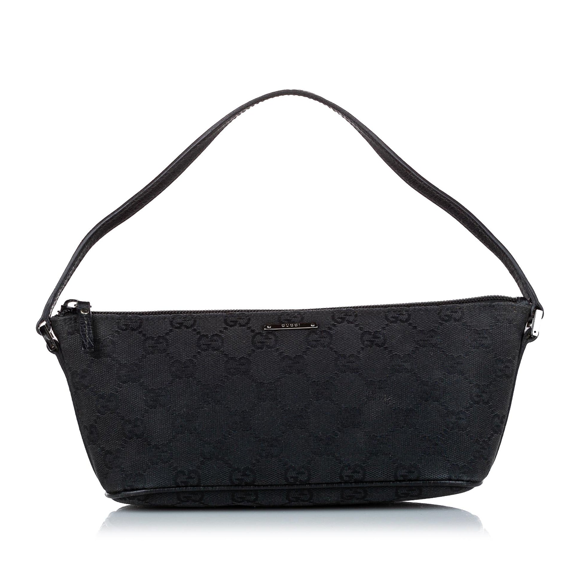 Gucci GG Boat Baguette SHG Canvas Calf Black Handbag Baguette Shg