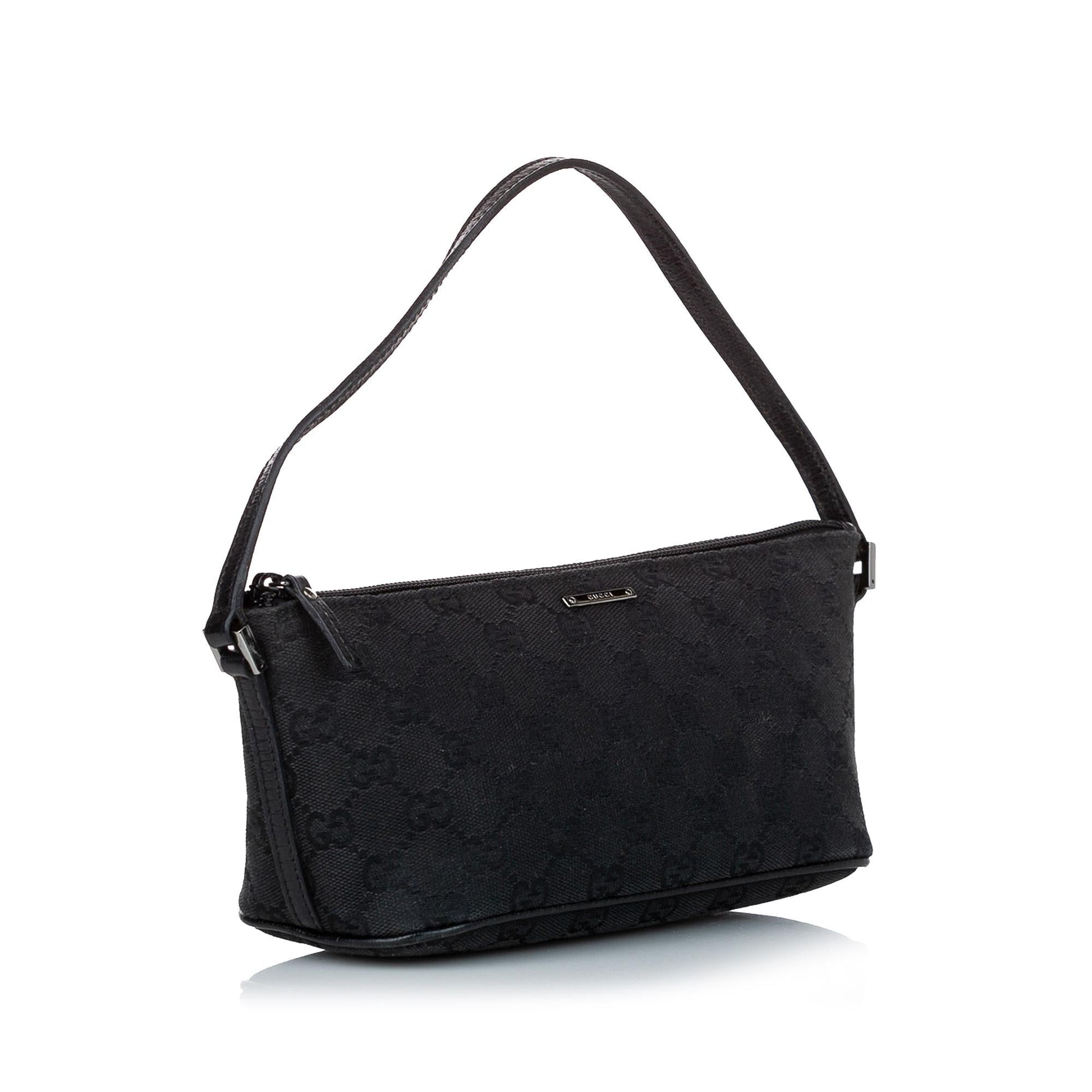Gucci GG Boat Baguette SHG Canvas Calf Black Handbag Baguette Shg