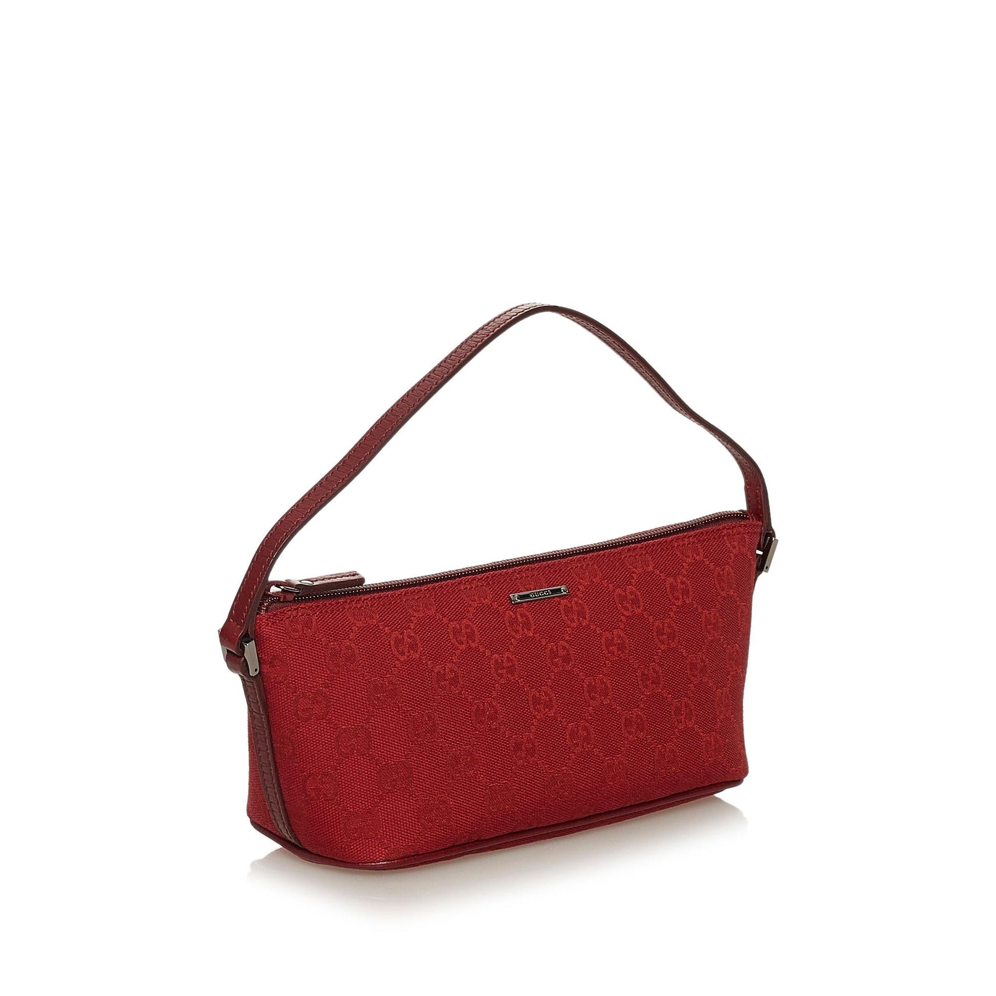 Gucci GG Boat Baguette SHG Canvas Red Handbag