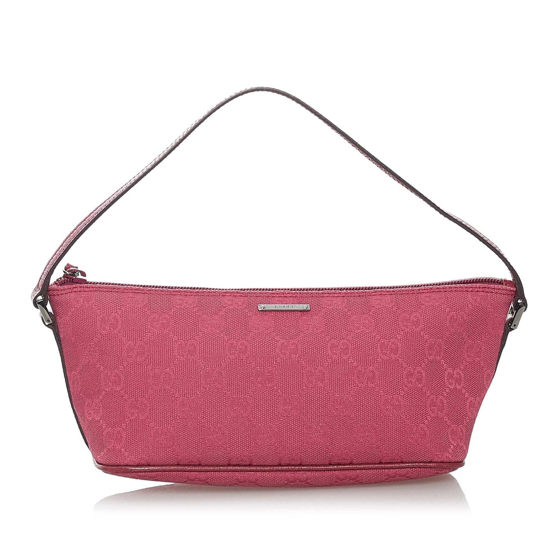 Gucci GG Boat Baguette SHG Canvas Pink Handbag