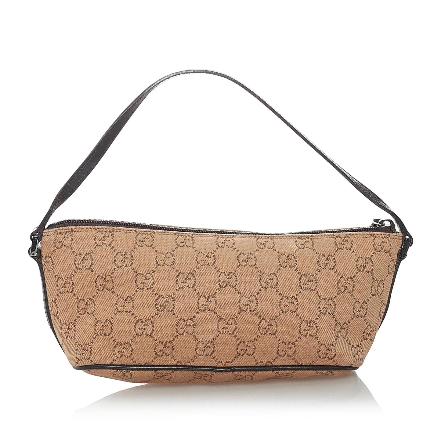 Gucci GG Boat Baguette SHG Canvas Black Brown Handbag Baguette Shg