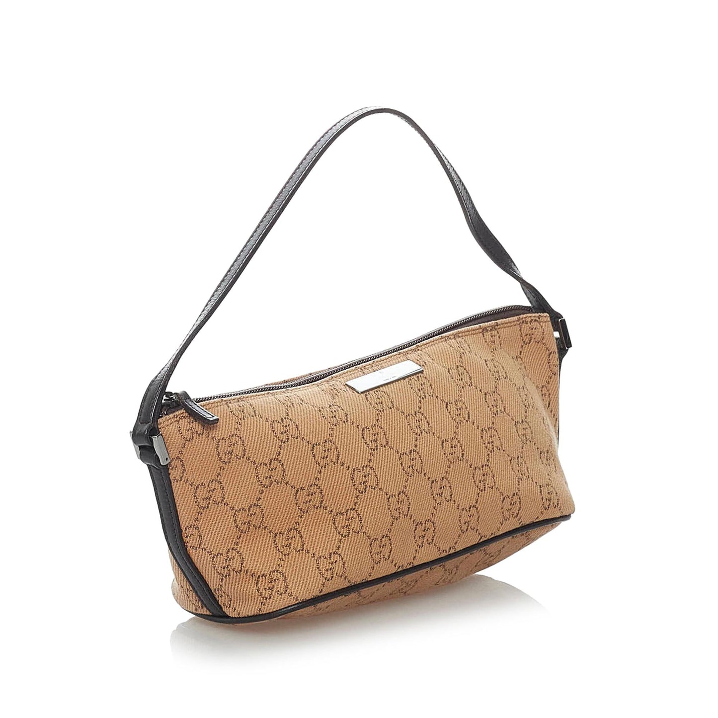 Gucci GG Boat Baguette SHG Canvas Black Brown Handbag Baguette Shg