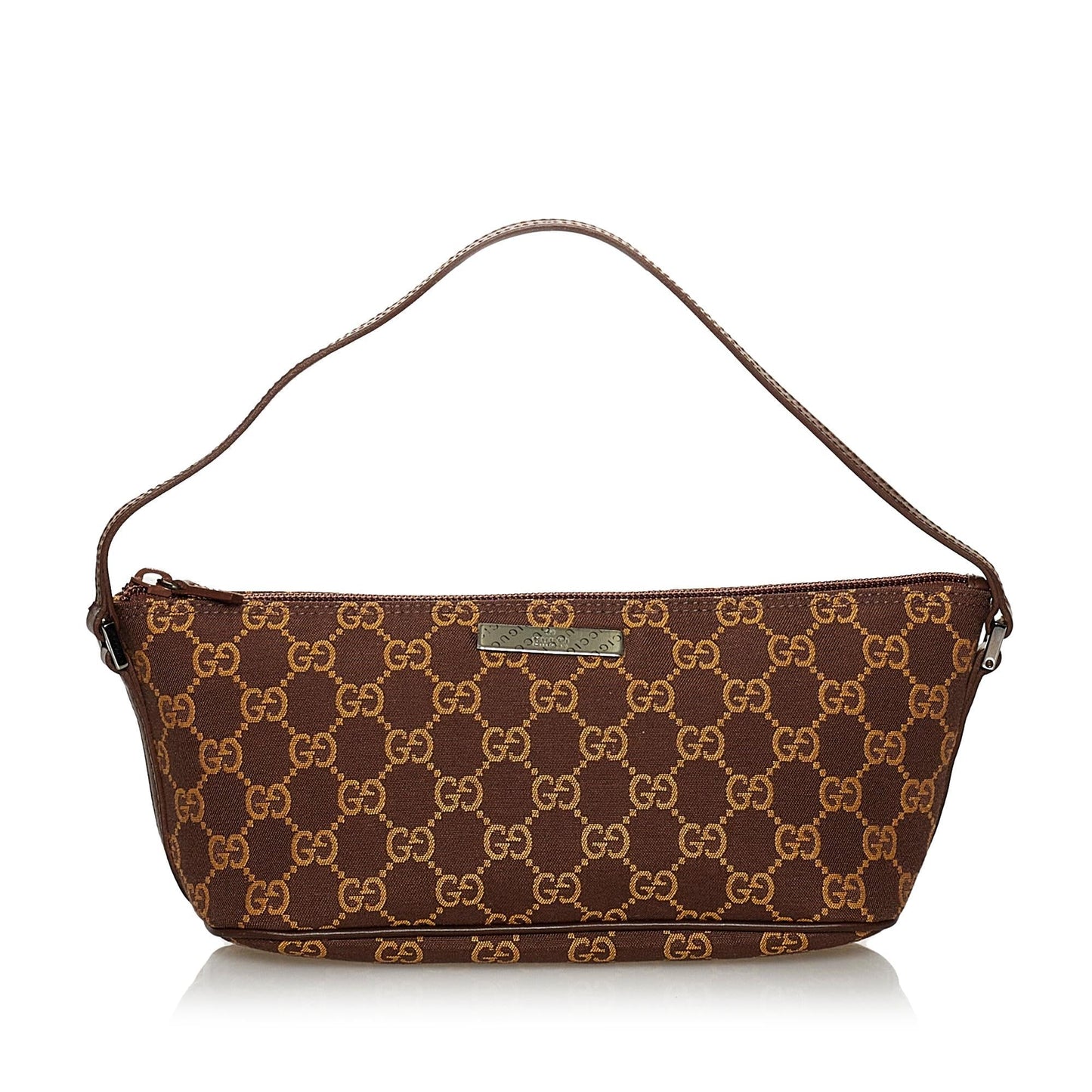 Gucci GG Boat Baguette SHG Canvas Brown Handbag 10