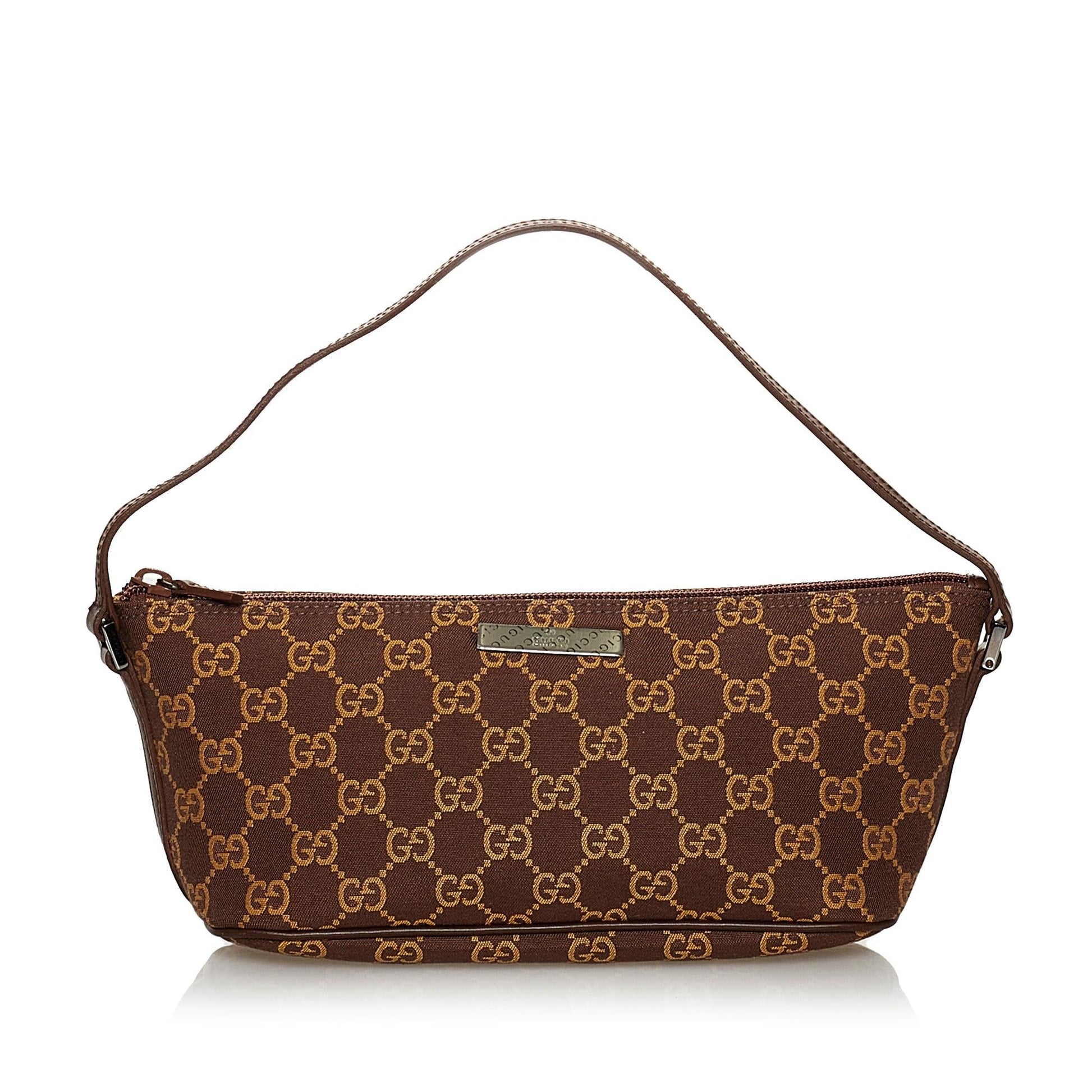 Gucci GG Boat Baguette SHG Canvas Brown Handbag 10
