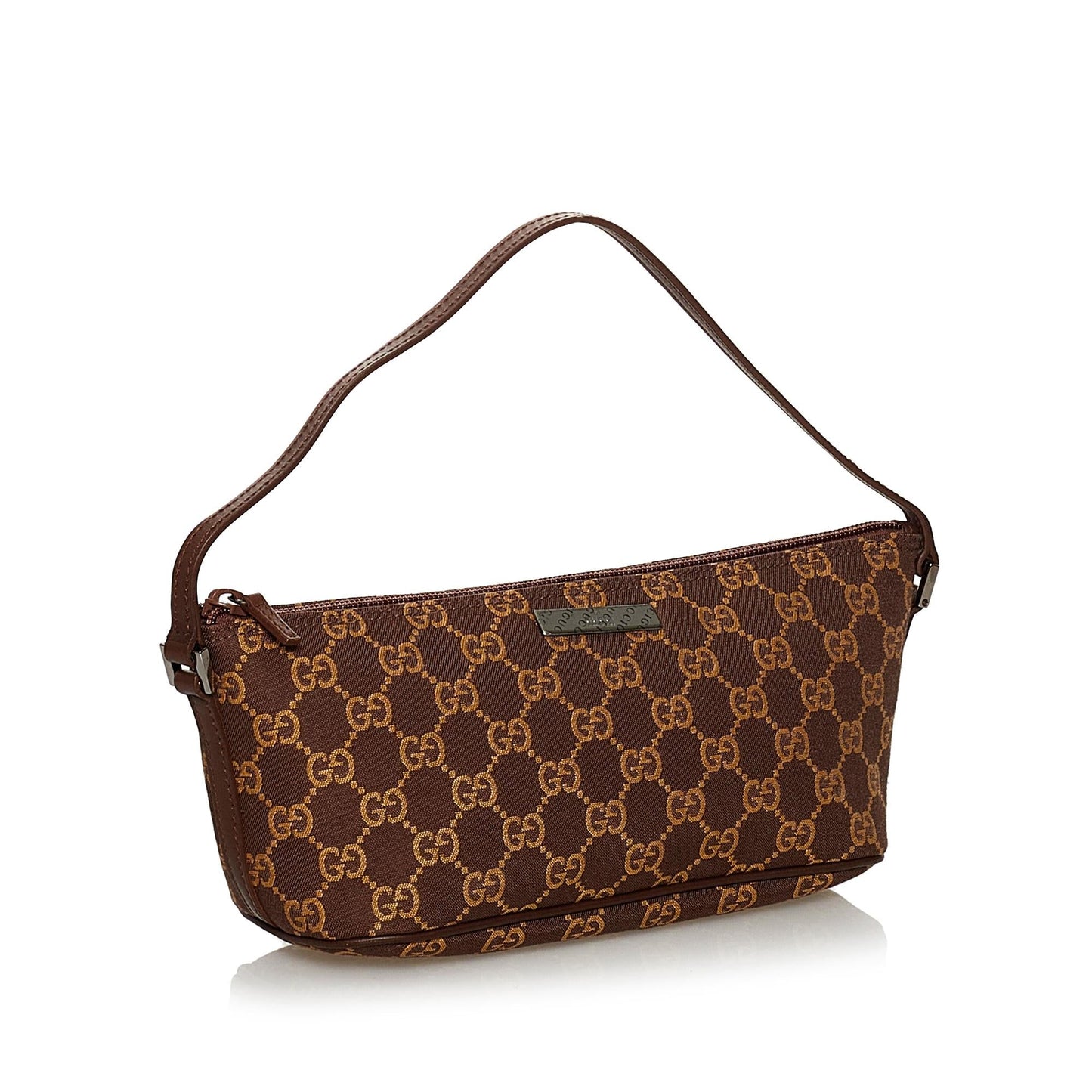 Gucci GG Boat Baguette SHG Canvas Brown Handbag 10