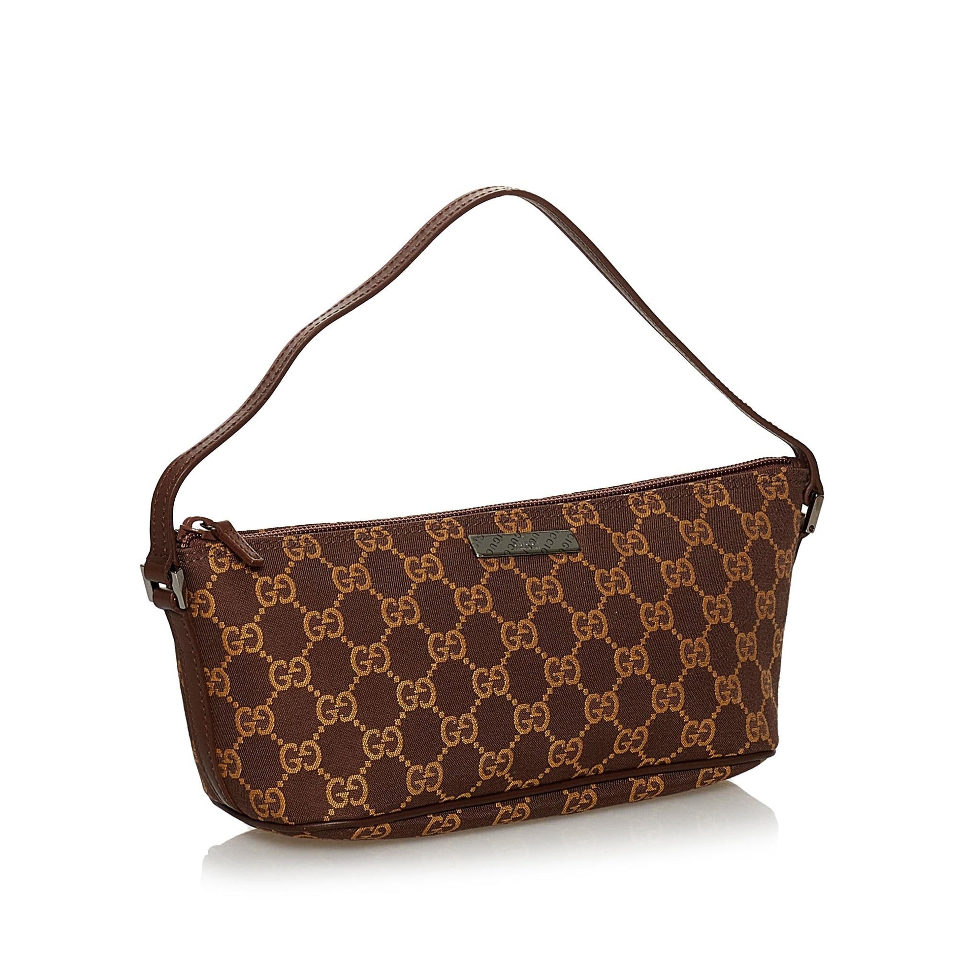 Gucci GG Boat Baguette SHG Canvas Brown Handbag 10
