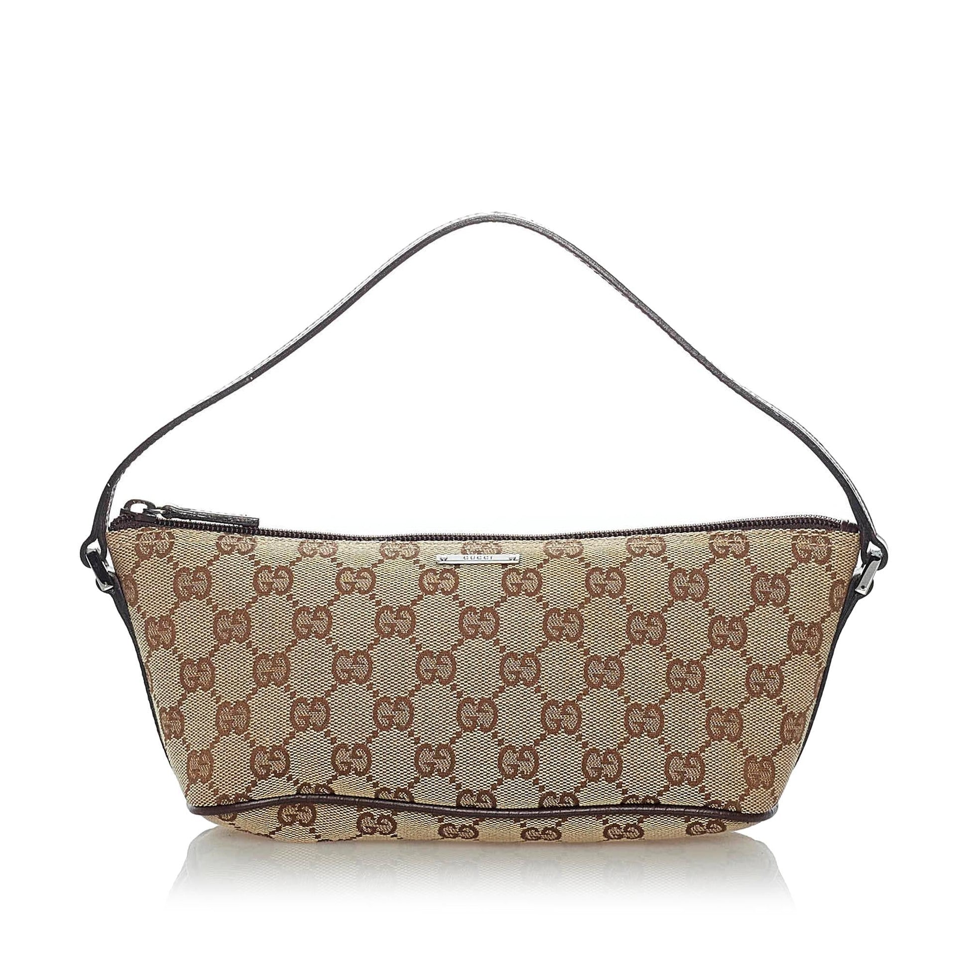 Gucci GG Boat Baguette SHG Canvas Brown Handbag 11