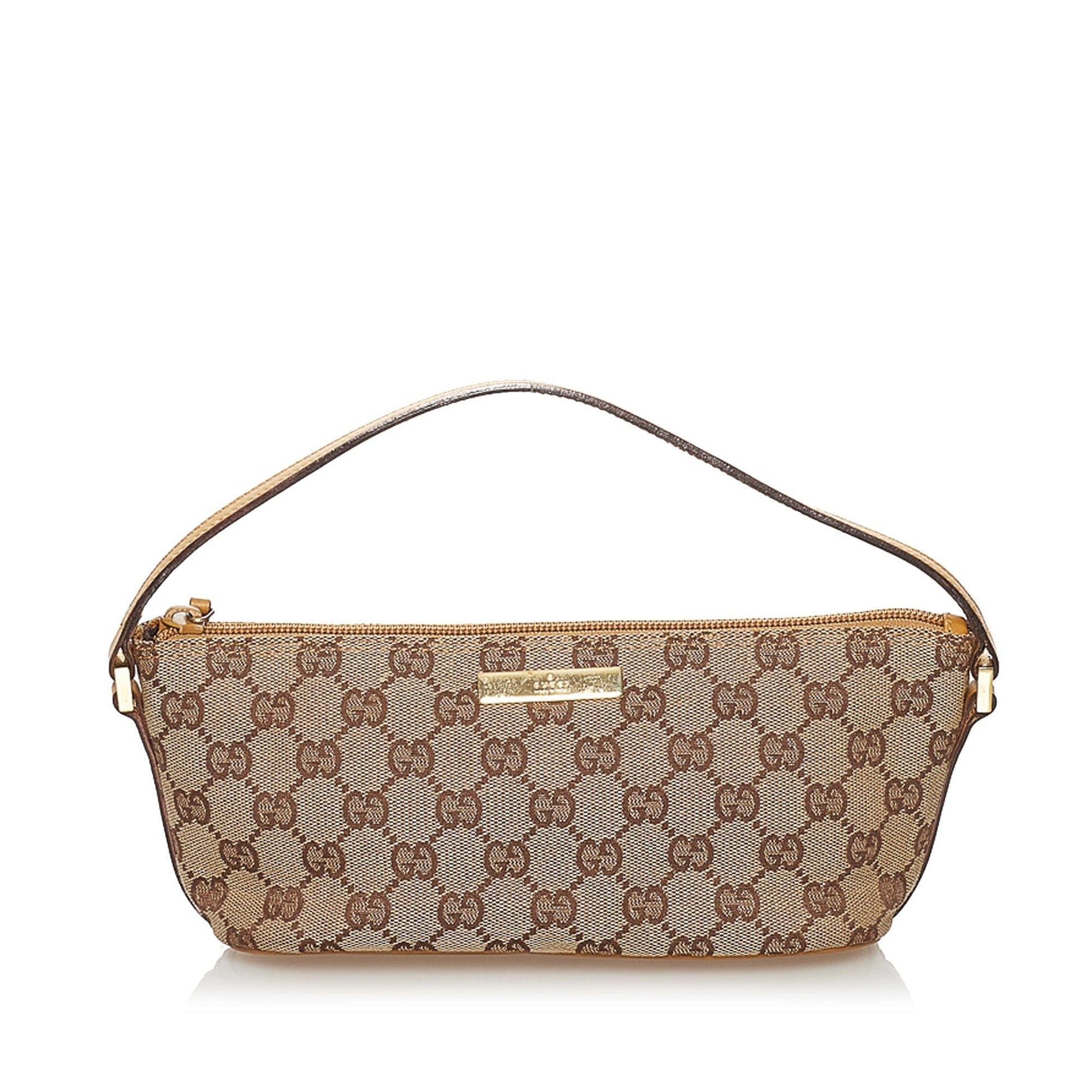 Gucci GG Boat Baguette SHG Canvas Brown Handbag 12