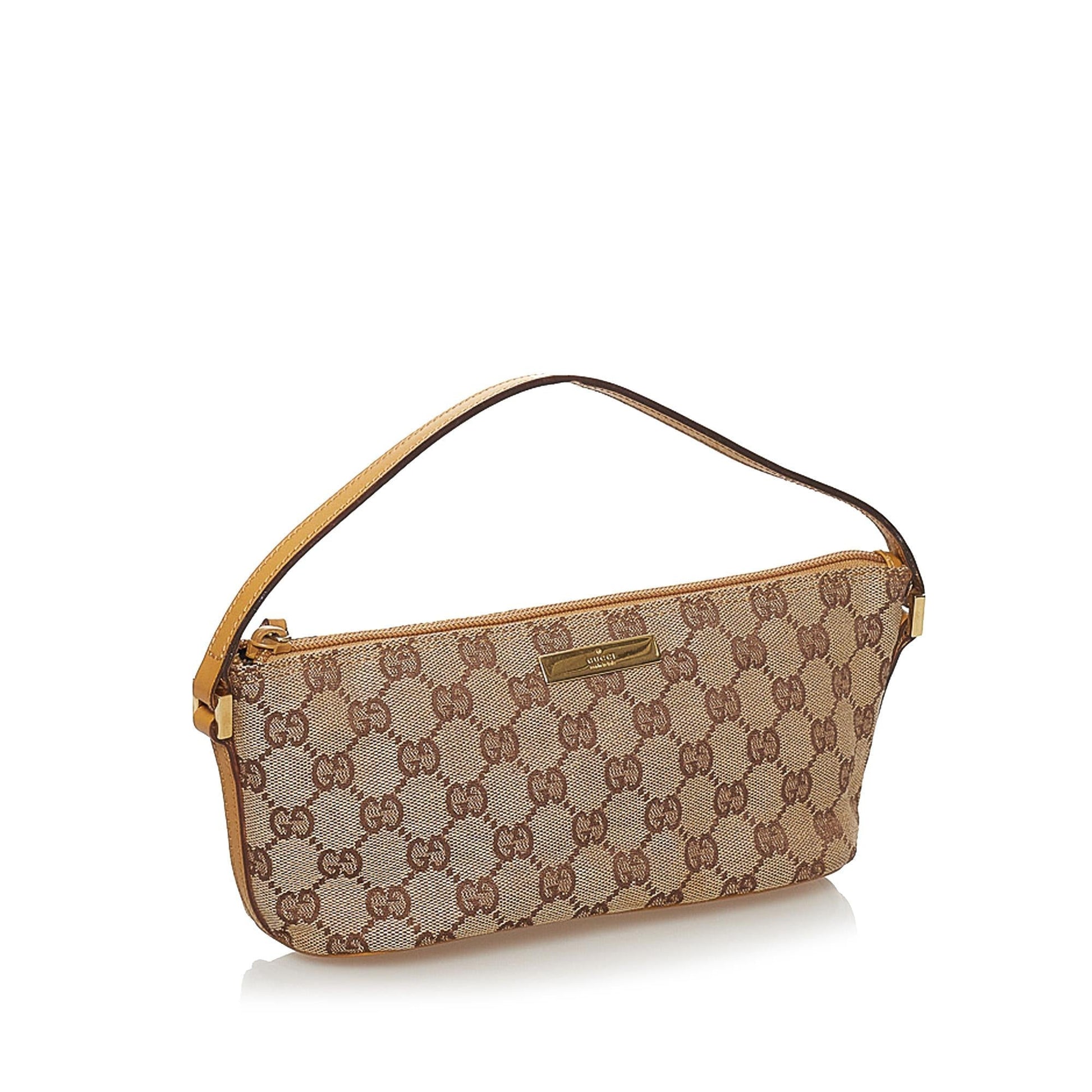 Gucci GG Boat Baguette SHG Canvas Brown Handbag 12