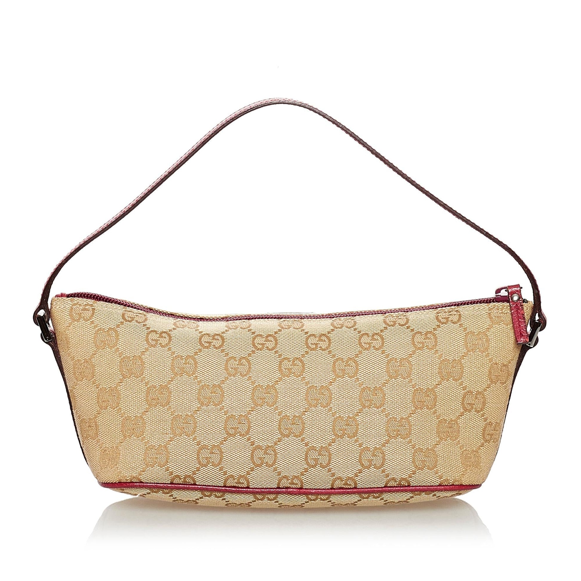 Gucci GG Boat Baguette SHG Canvas Calf Brown Handbag