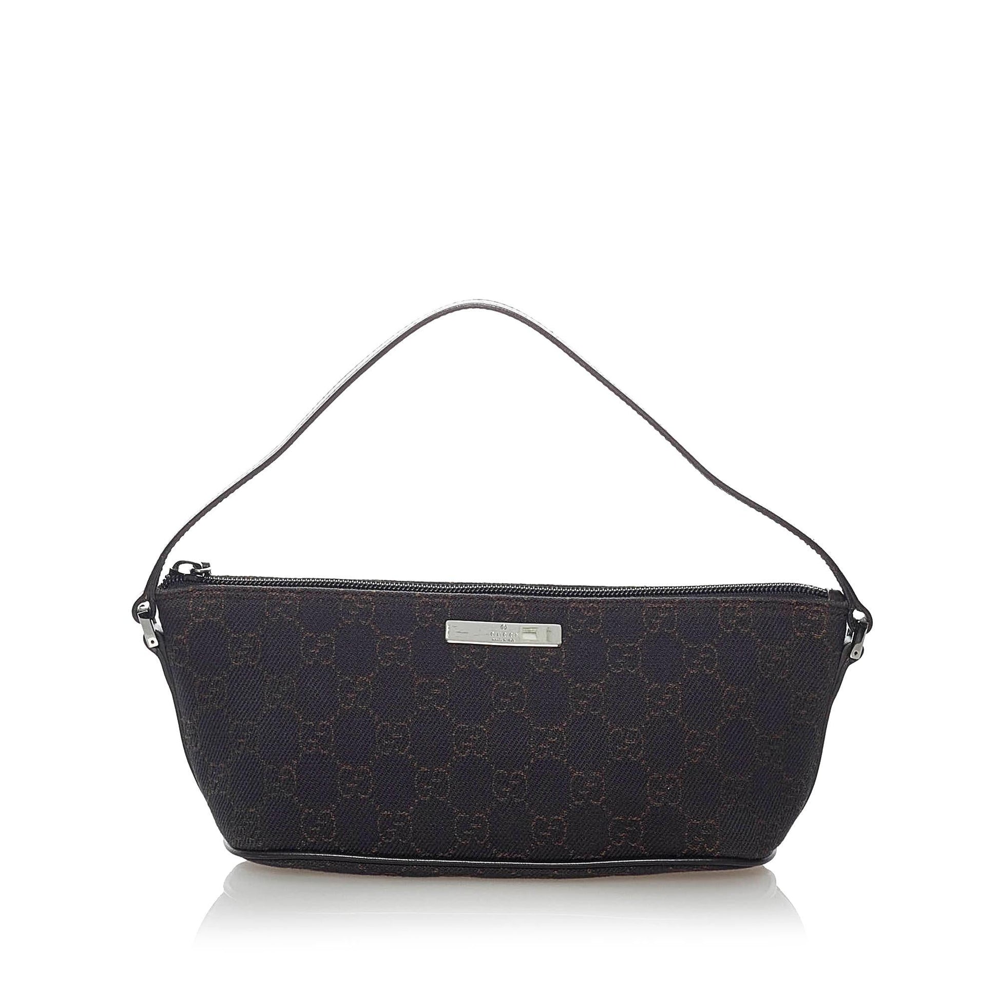 Gucci GG Boat Baguette SHG Canvas Brown Handbag 13