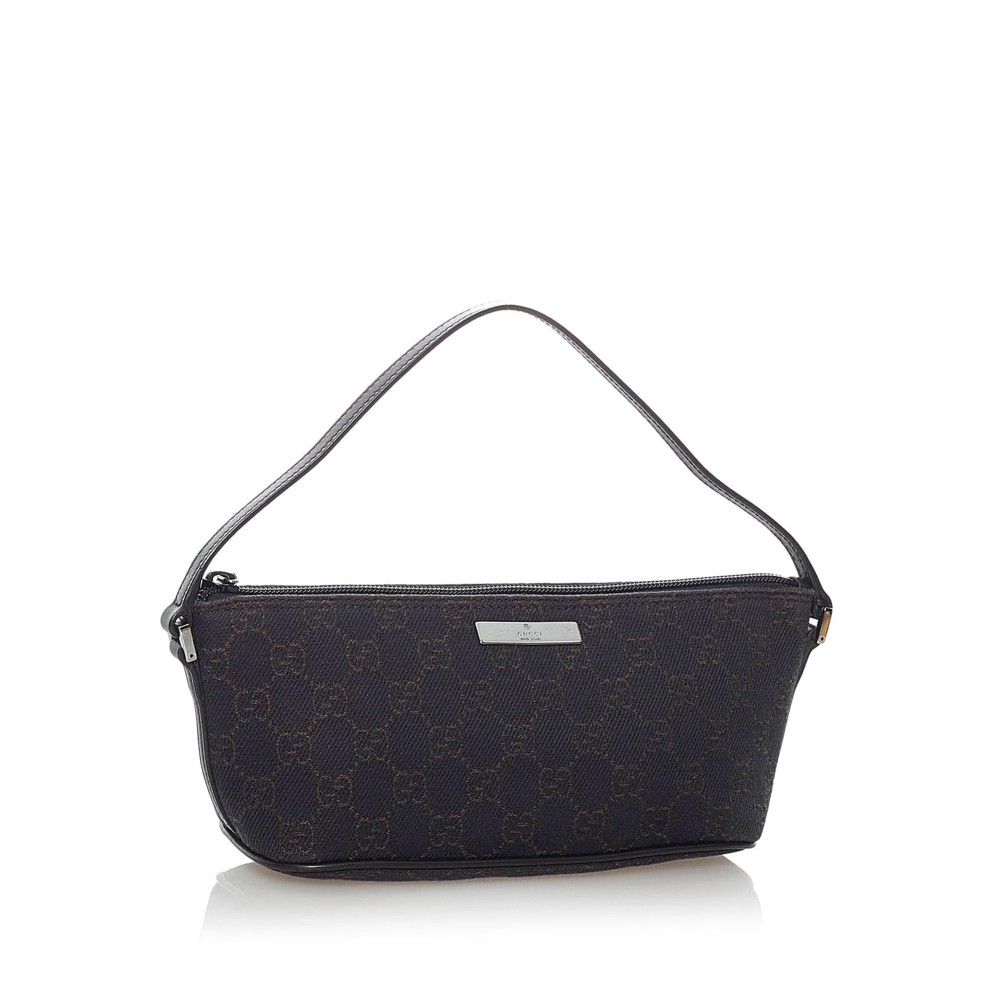 Gucci GG Boat Baguette SHG Canvas Brown Handbag 13