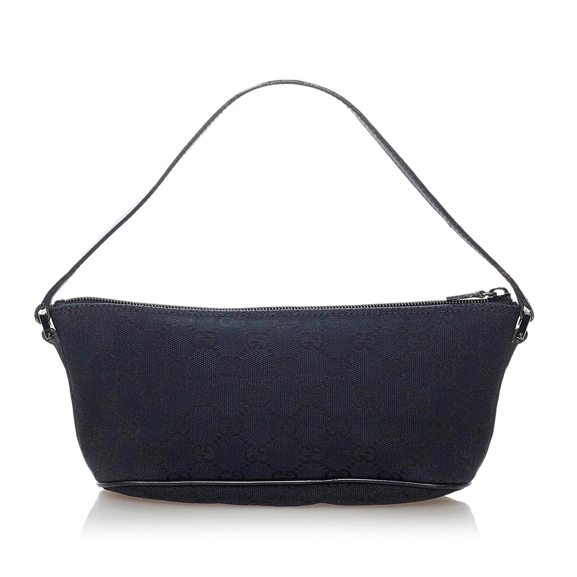 Gucci GG Boat Baguette SHG Canvas Black Handbag 10