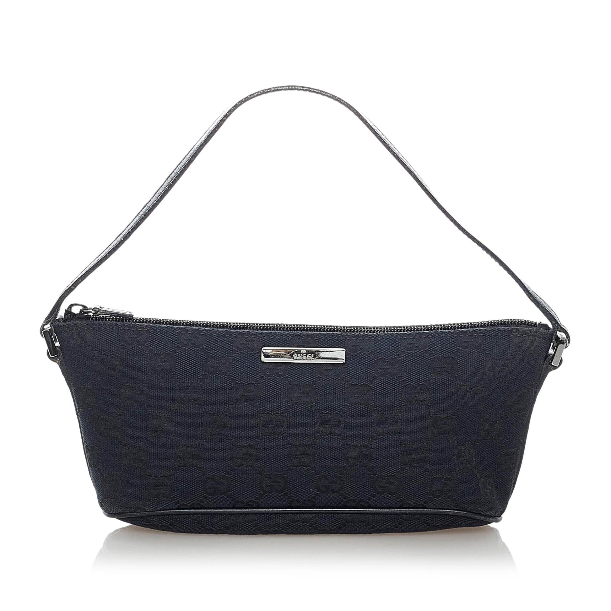 Gucci GG Boat Baguette SHG Canvas Black Handbag 10