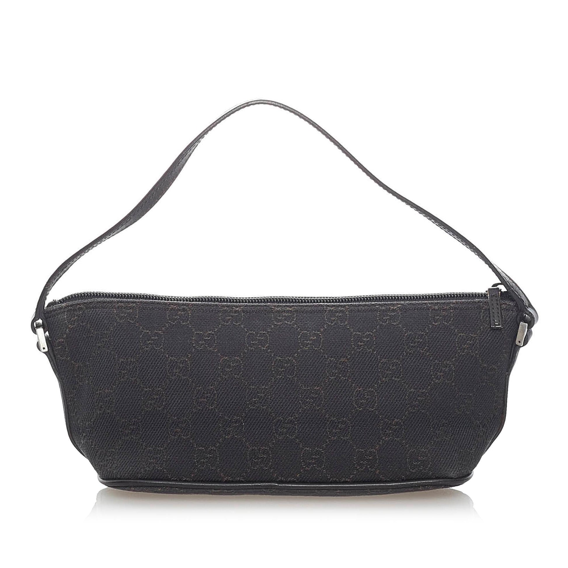 Gucci GG Boat Baguette SHG Canvas Black Handbag 11