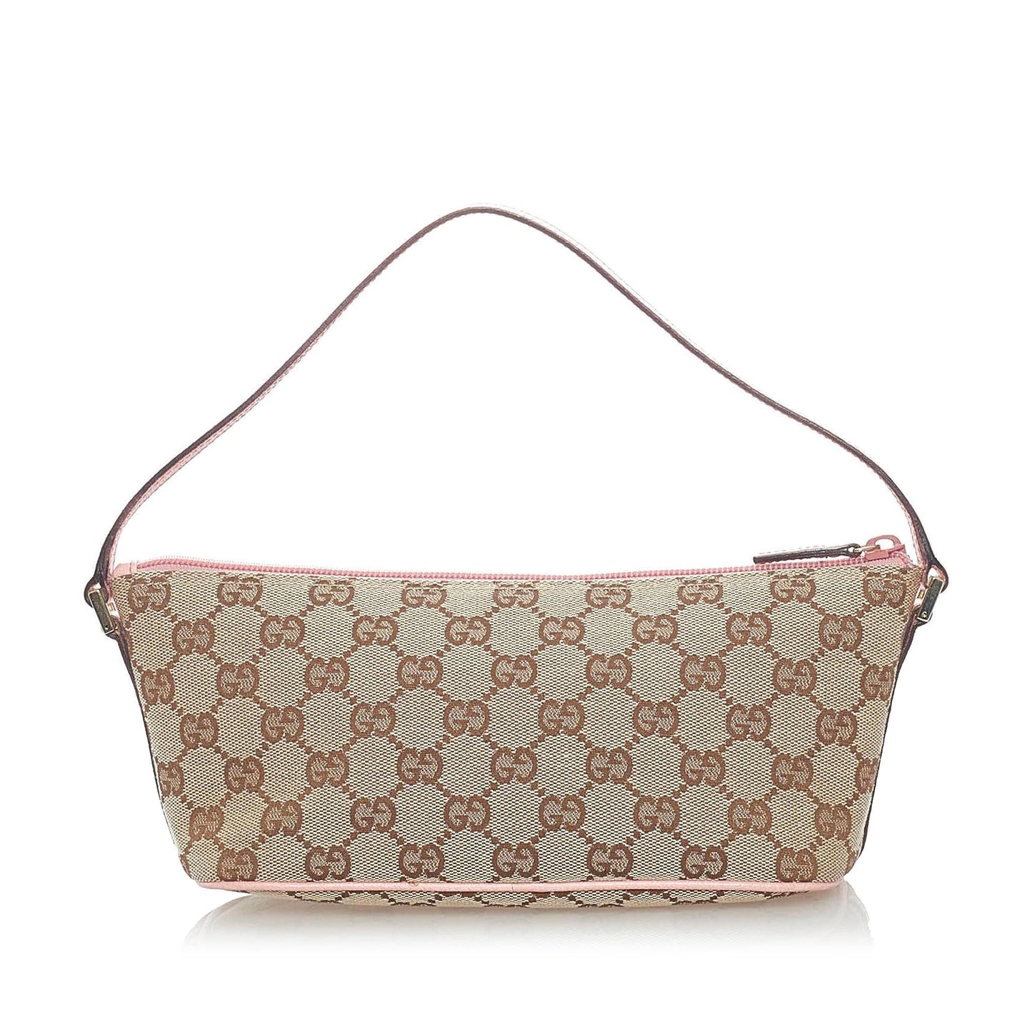 Gucci GG Boat Baguette SHG Canvas Brown Pink Handbag