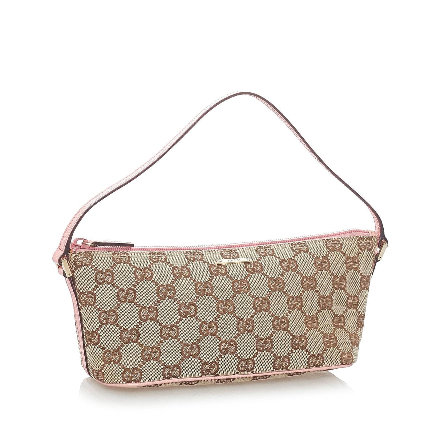 Gucci GG Boat Baguette SHG Canvas Brown Pink Handbag