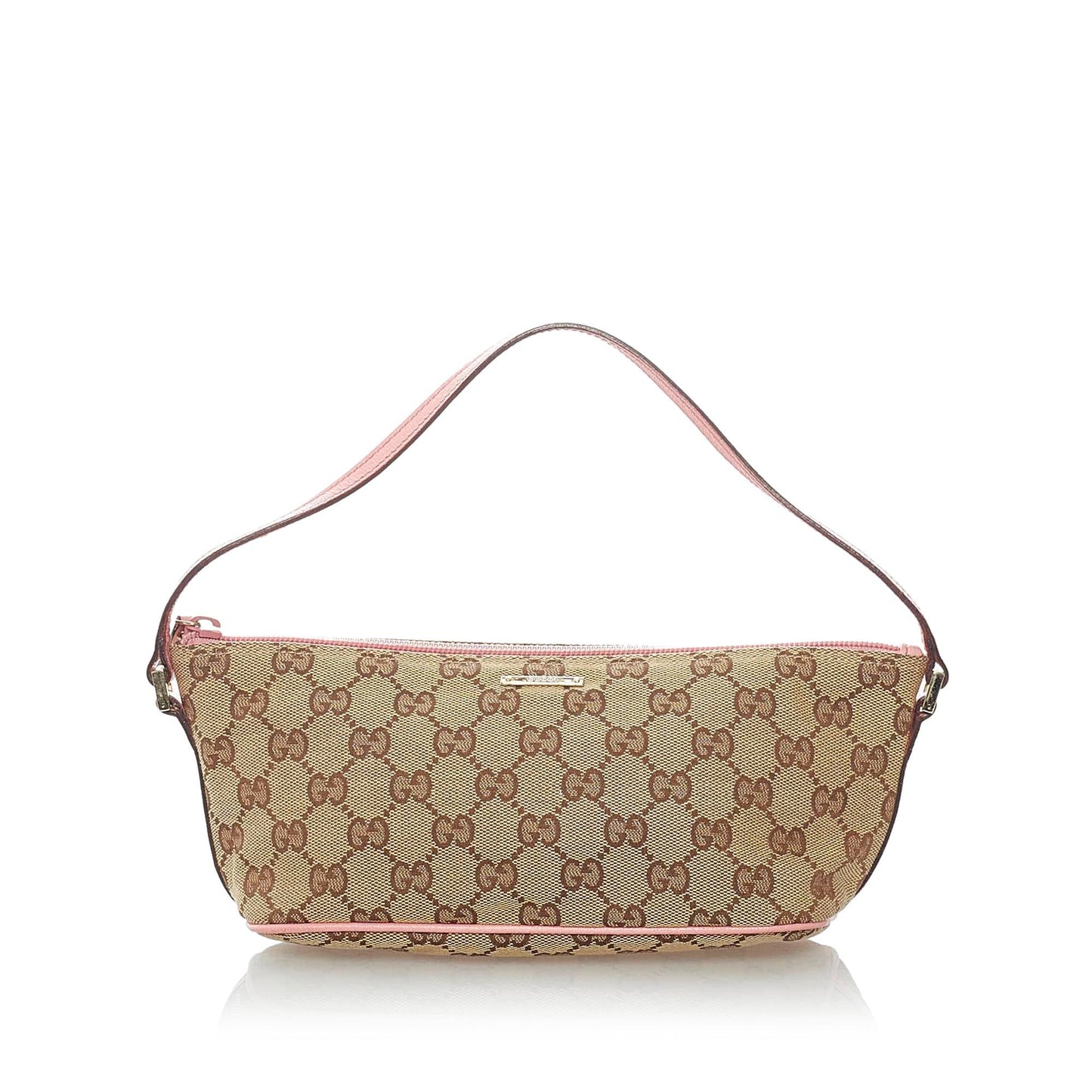 Gucci GG Boat Baguette SHG Canvas Brown Pink Handbag Baguette Shg