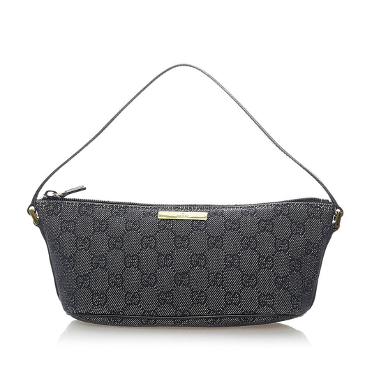Gucci GG Boat Baguette SHG Canvas Grey Handbag