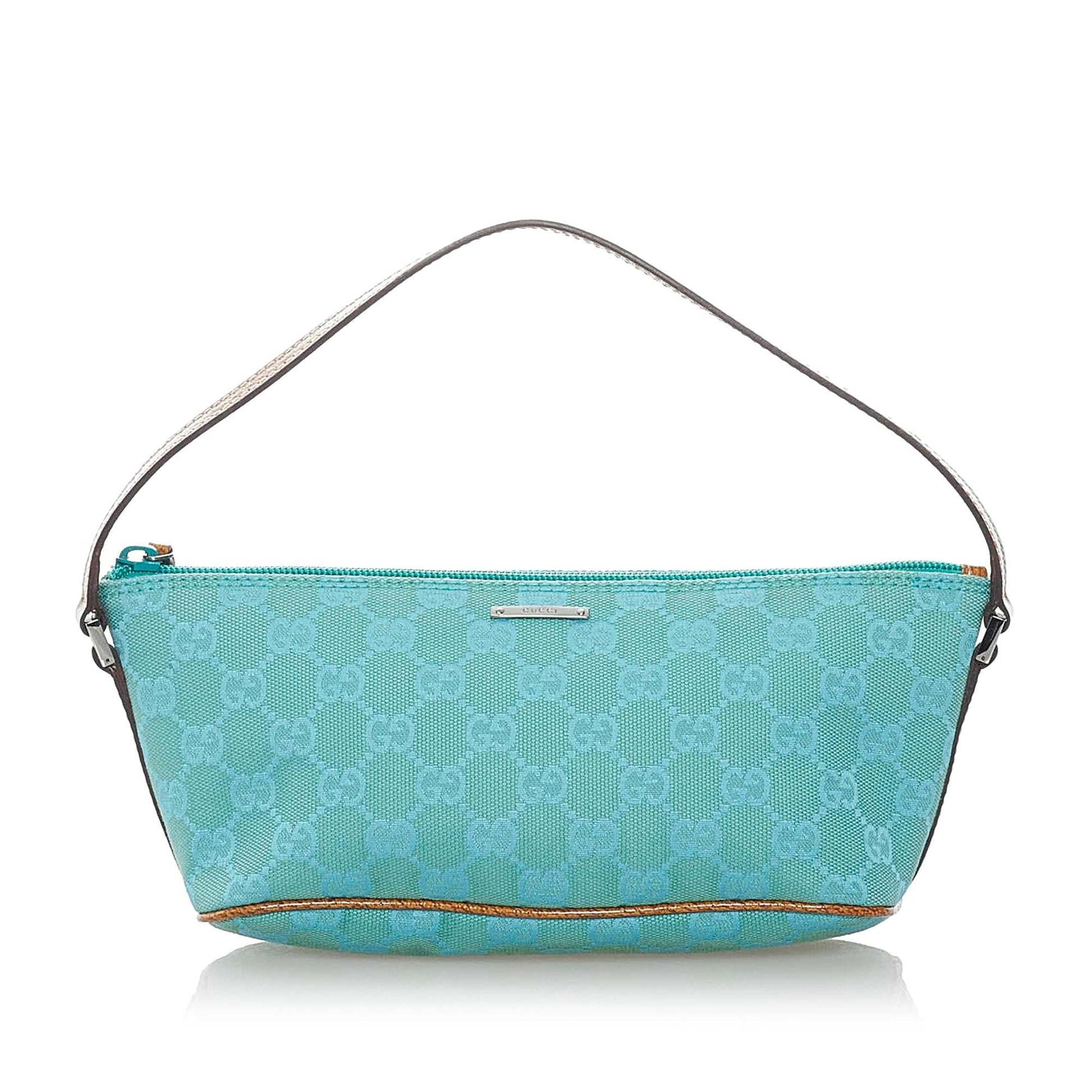 Gucci GG Boat Baguette SHG Canvas Blue Handbag