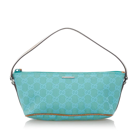 Gucci GG Boat Baguette SHG Canvas Blue Handbag
