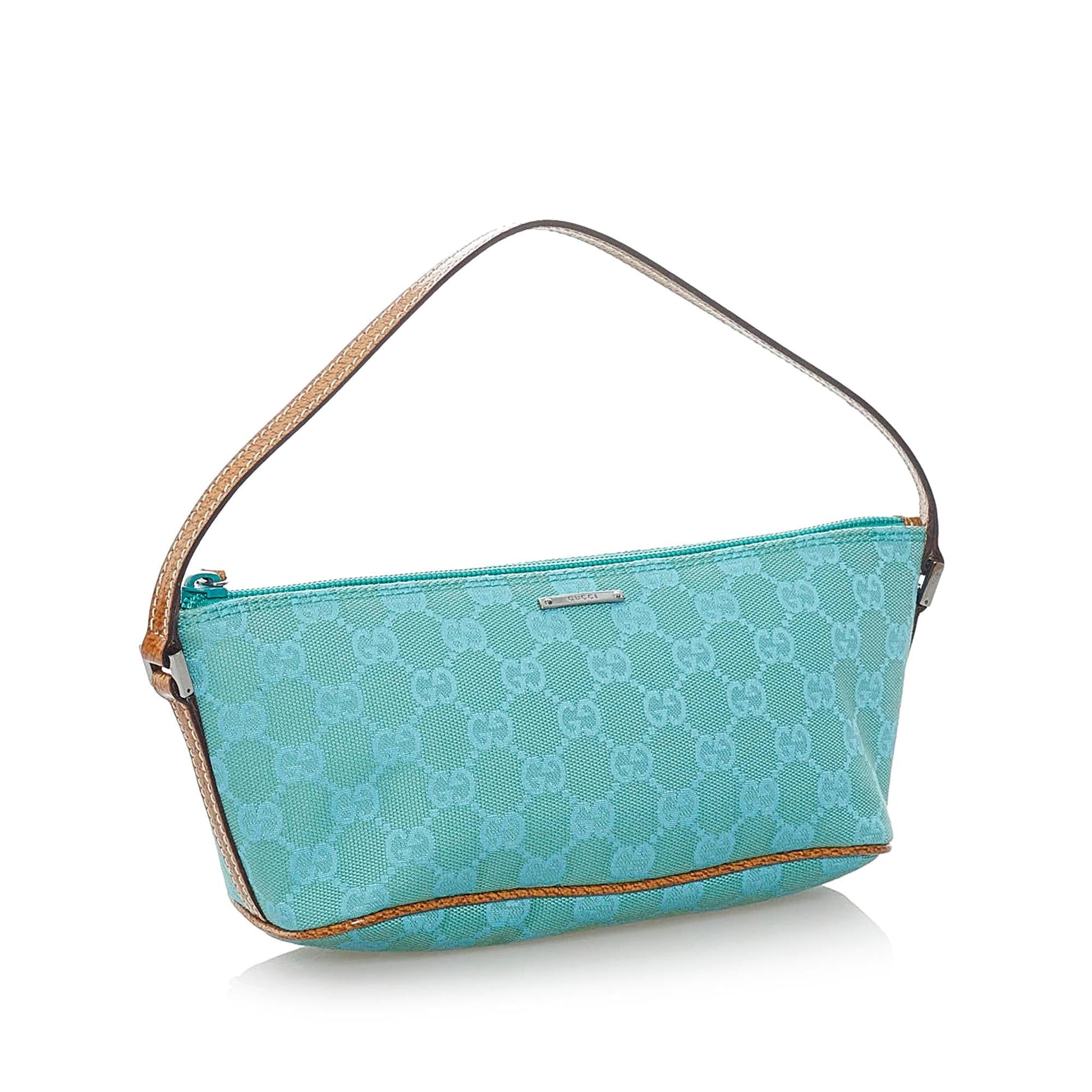 Gucci GG Boat Baguette SHG Canvas Blue Handbag