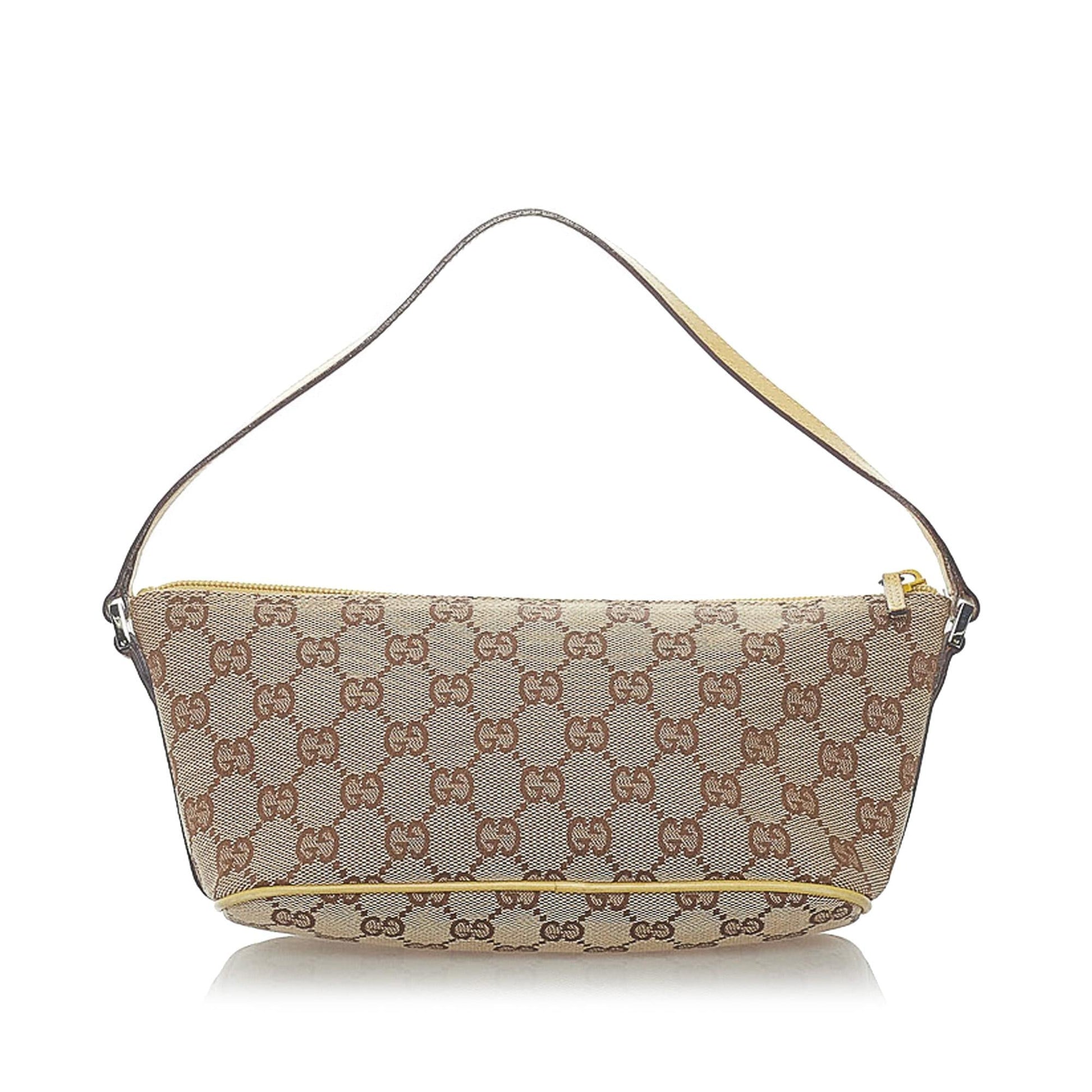 Gucci GG Boat Baguette SHG Canvas Brown Handbag 14
