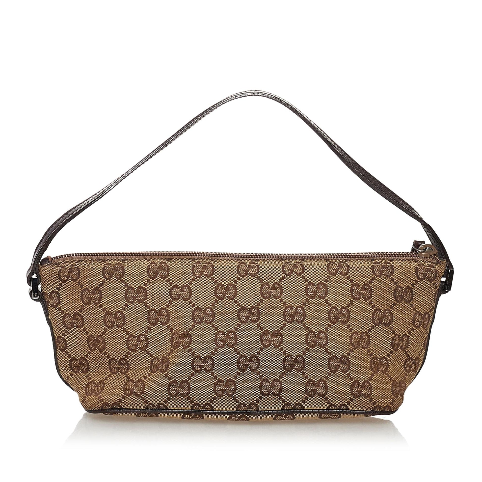 Gucci GG Boat Baguette SHG Canvas Brown Handbag 15