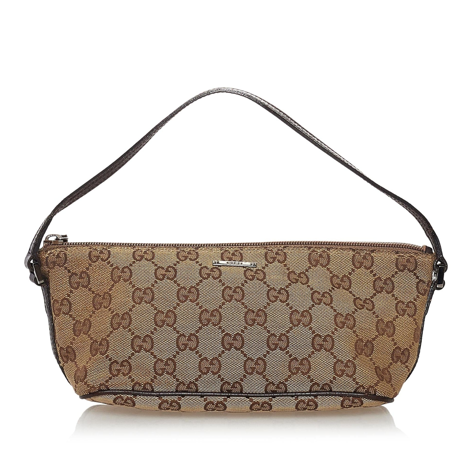Gucci GG Boat Baguette SHG Canvas Brown Handbag 15