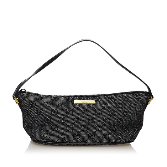 Gucci GG Boat Baguette SHG Canvas Grey Handbag Baguette Shg