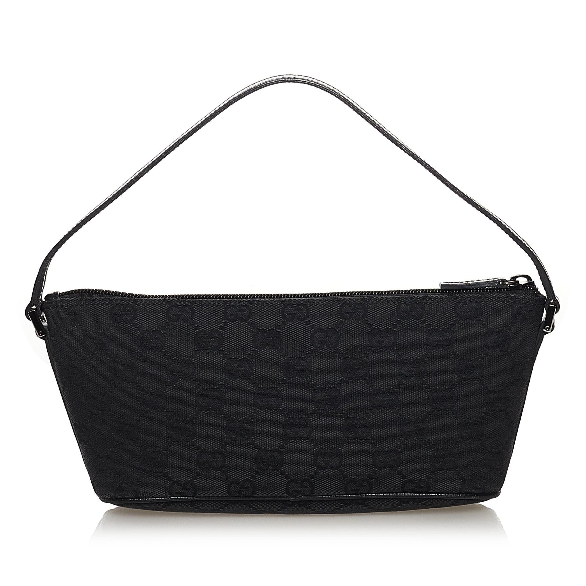 Gucci GG Boat Baguette SHG Canvas Black Handbag 15
