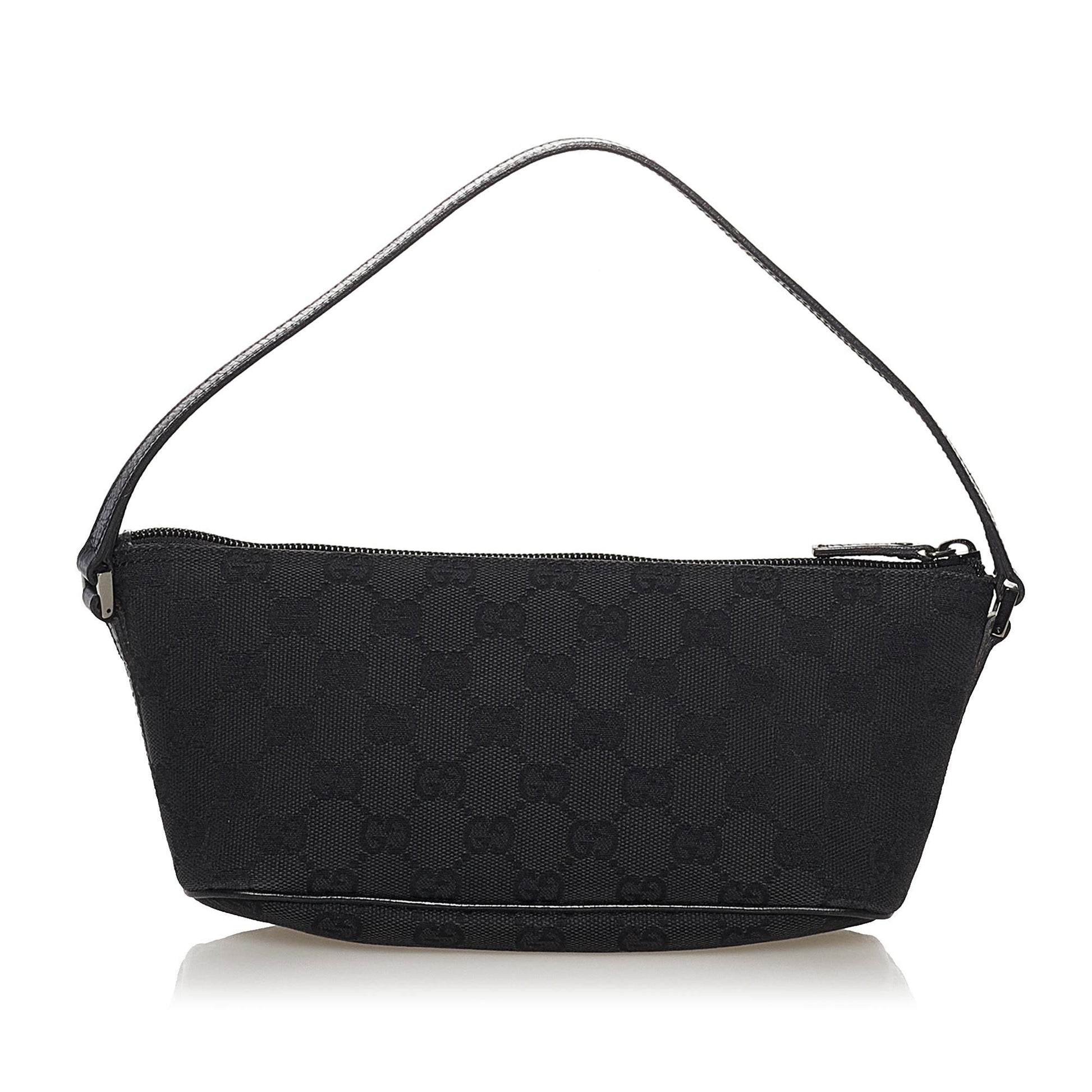 Gucci GG Boat Baguette SHG Canvas Black Handbag 16