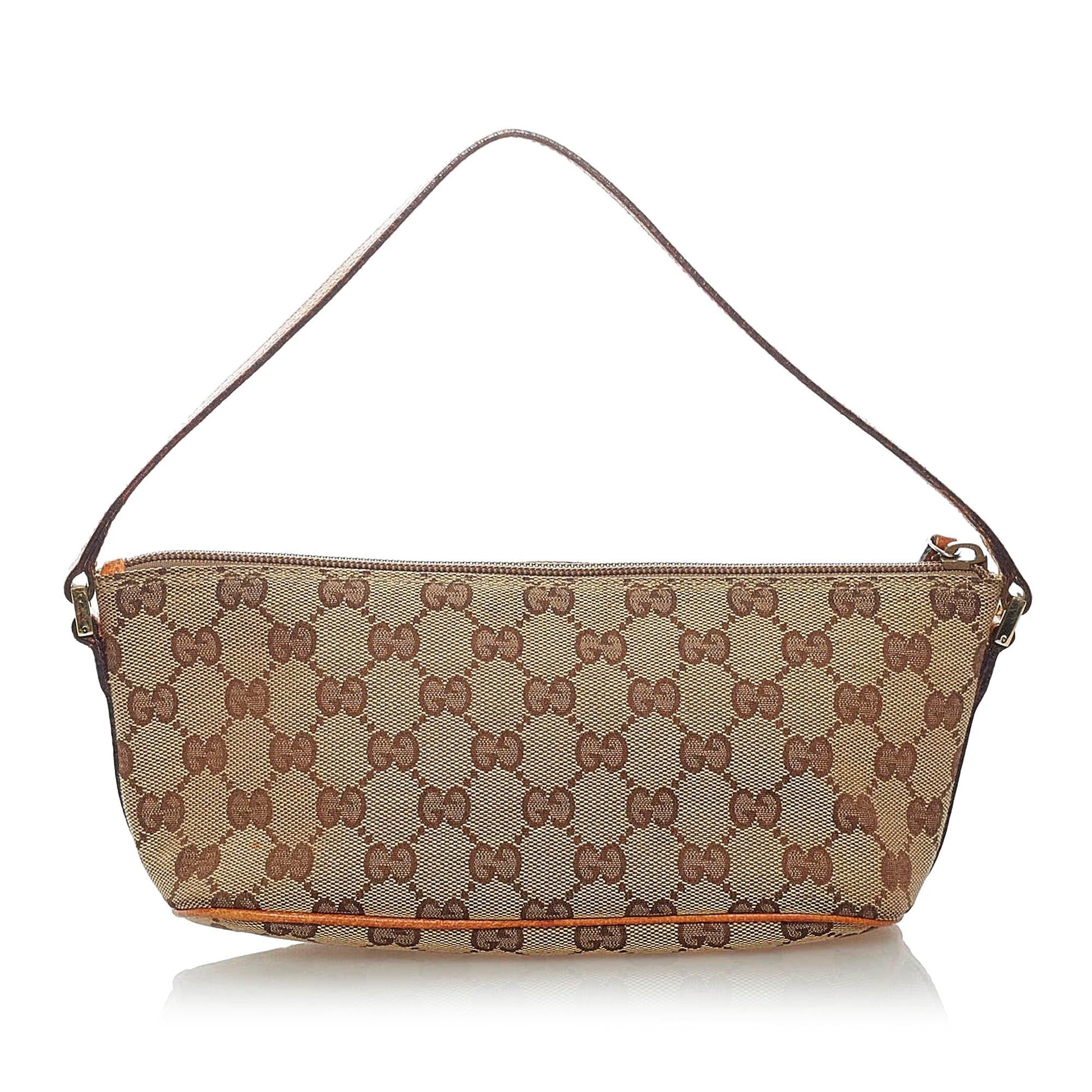 Gucci GG Boat Baguette SHG Canvas Brown Handbag 17
