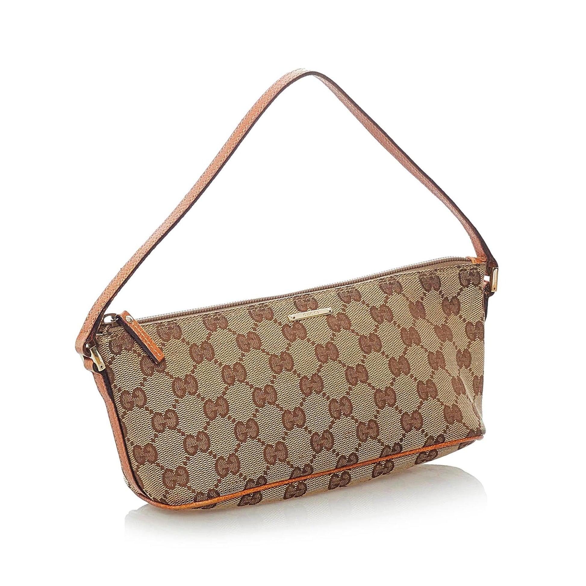 Gucci GG Boat Baguette SHG Canvas Brown Handbag 17