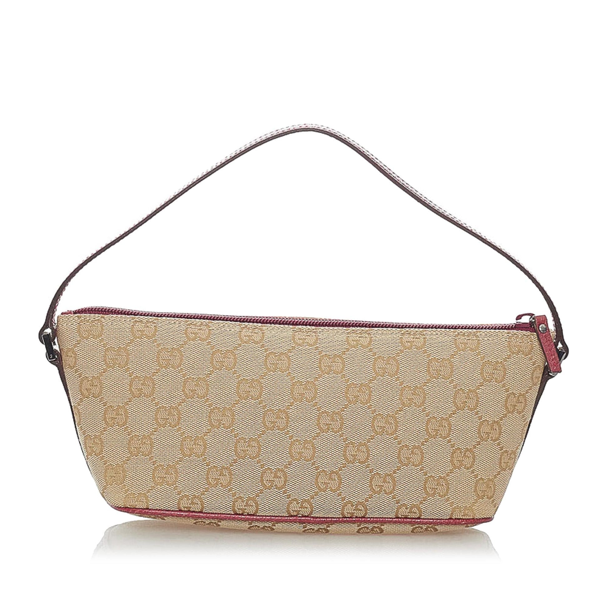 Gucci GG Boat Baguette SHG Canvas Brown Handbag 16