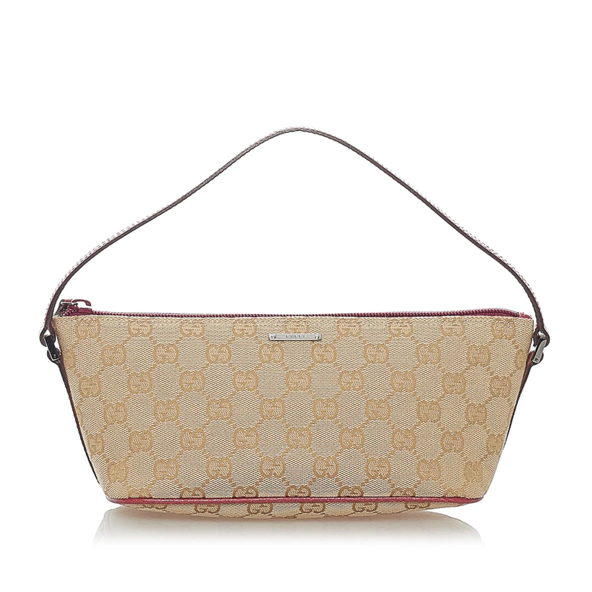 Gucci GG Boat Baguette SHG Canvas Brown Handbag 16