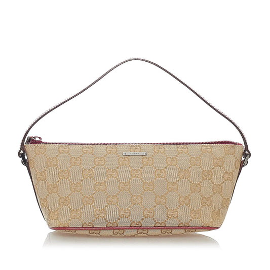 Gucci GG Boat Baguette SHG Canvas Brown Handbag 16
