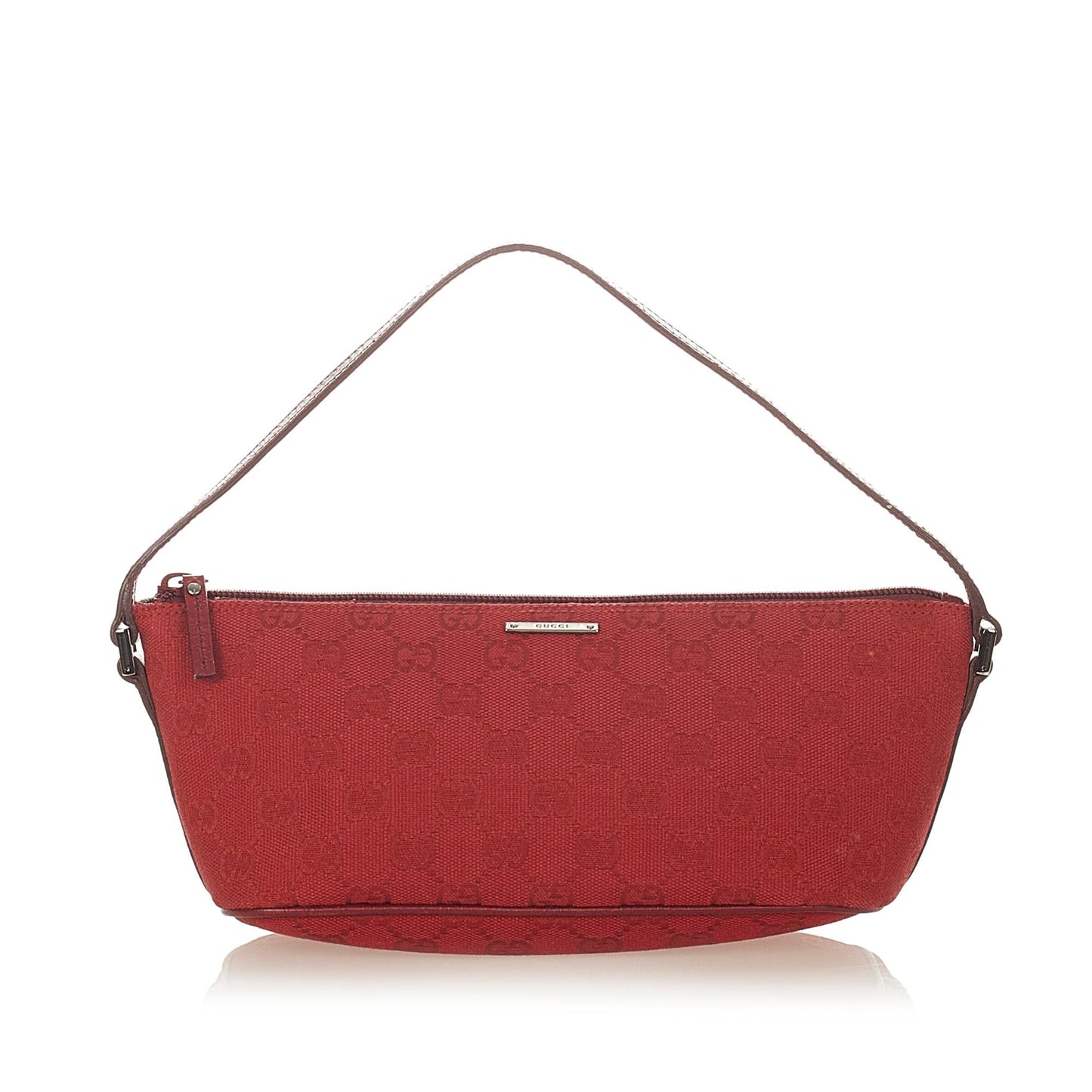 Gucci GG Boat Baguette SHG Canvas Red Handbag Baguette Shg