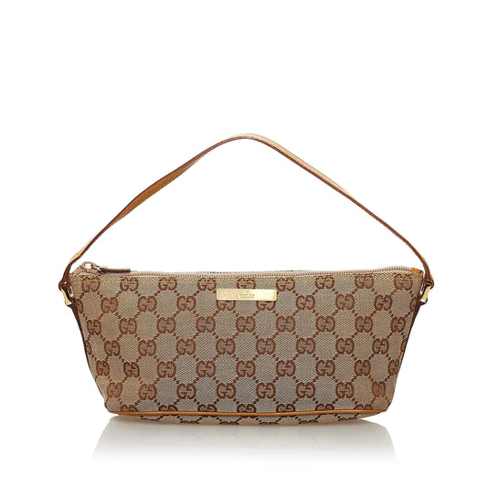 Gucci GG Boat Baguette SHG Canvas Brown Handbag 18