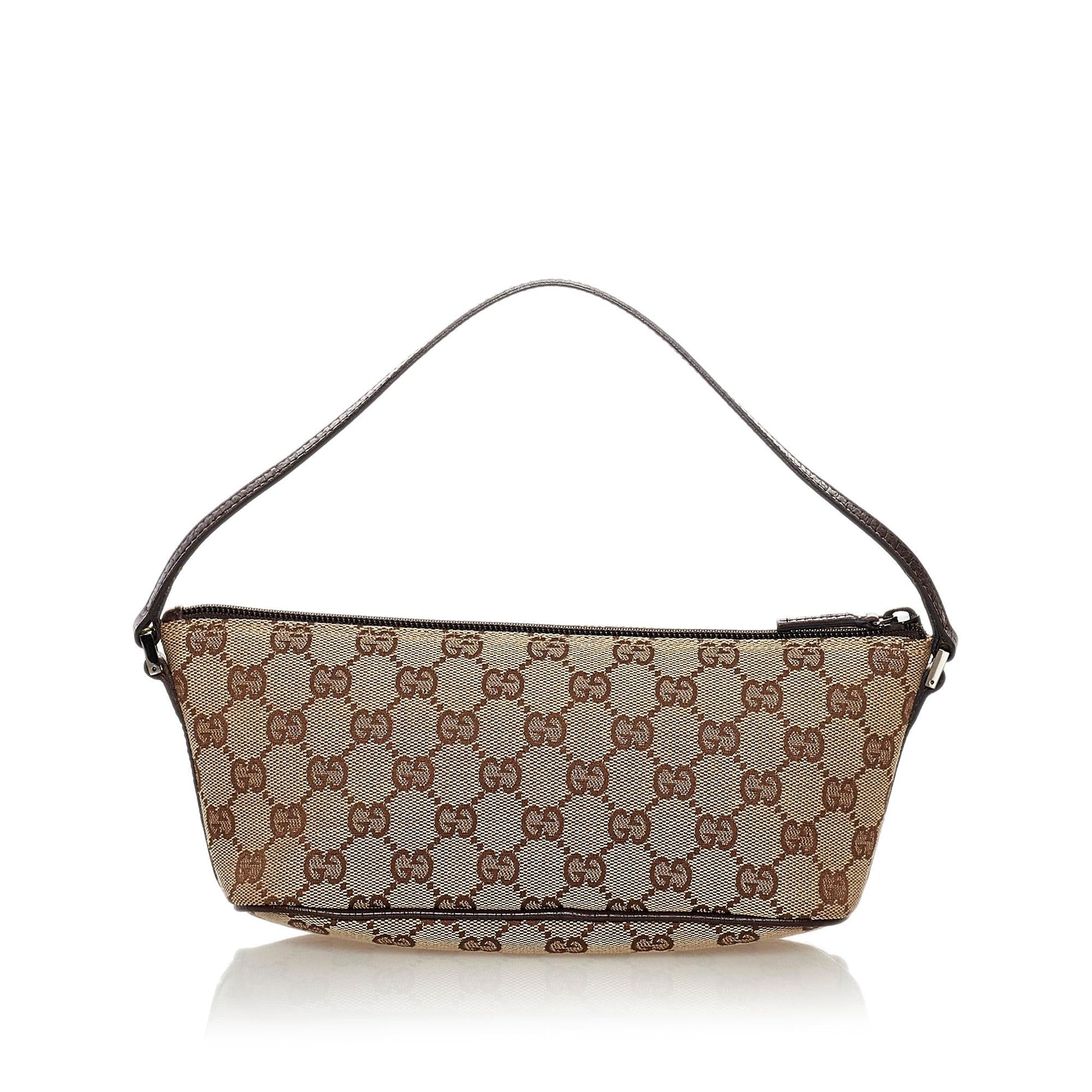 Gucci GG Boat Baguette SHG Canvas Brown Handbag 19