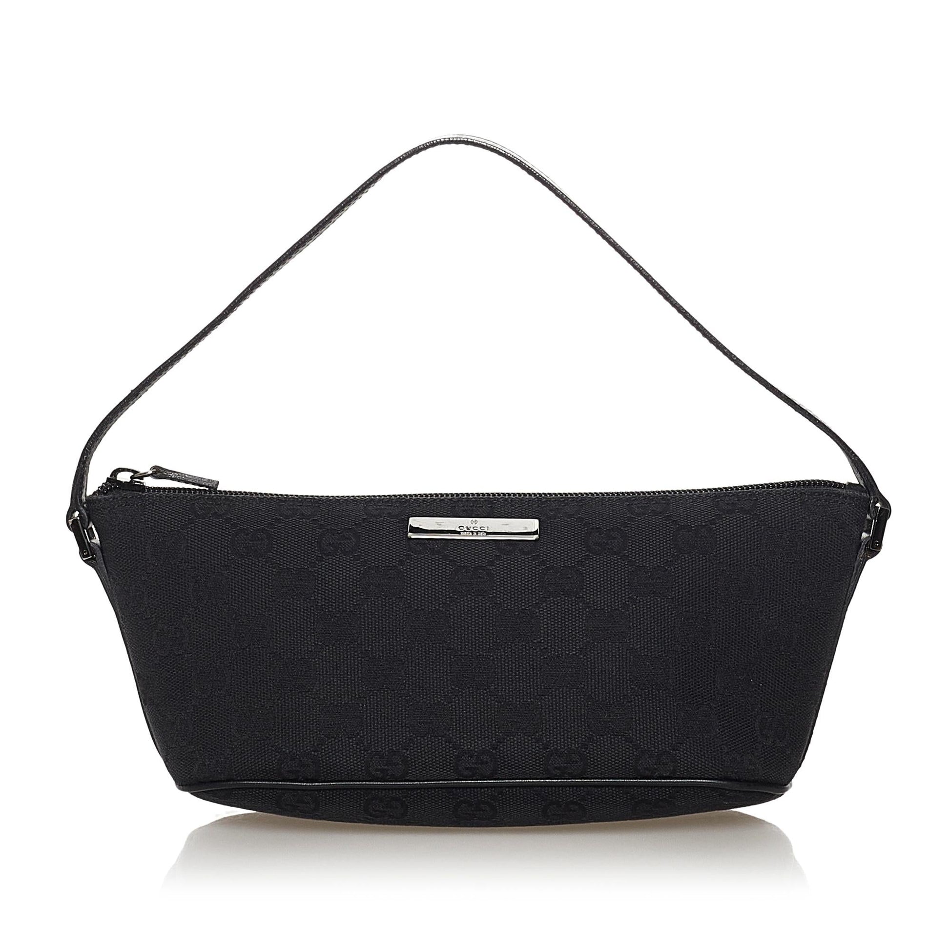 Gucci GG Boat Baguette SHG Canvas Black Handbag 18