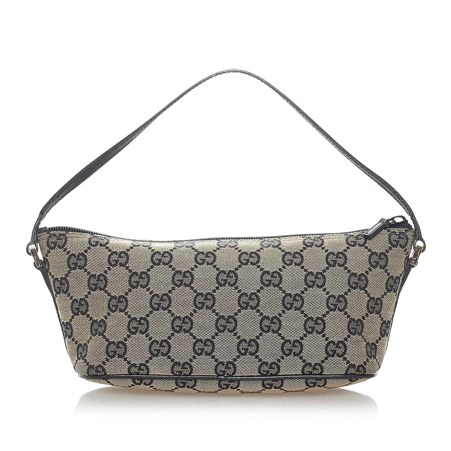 Gucci GG Boat Baguette SHG Canvas Black Brown Handbag