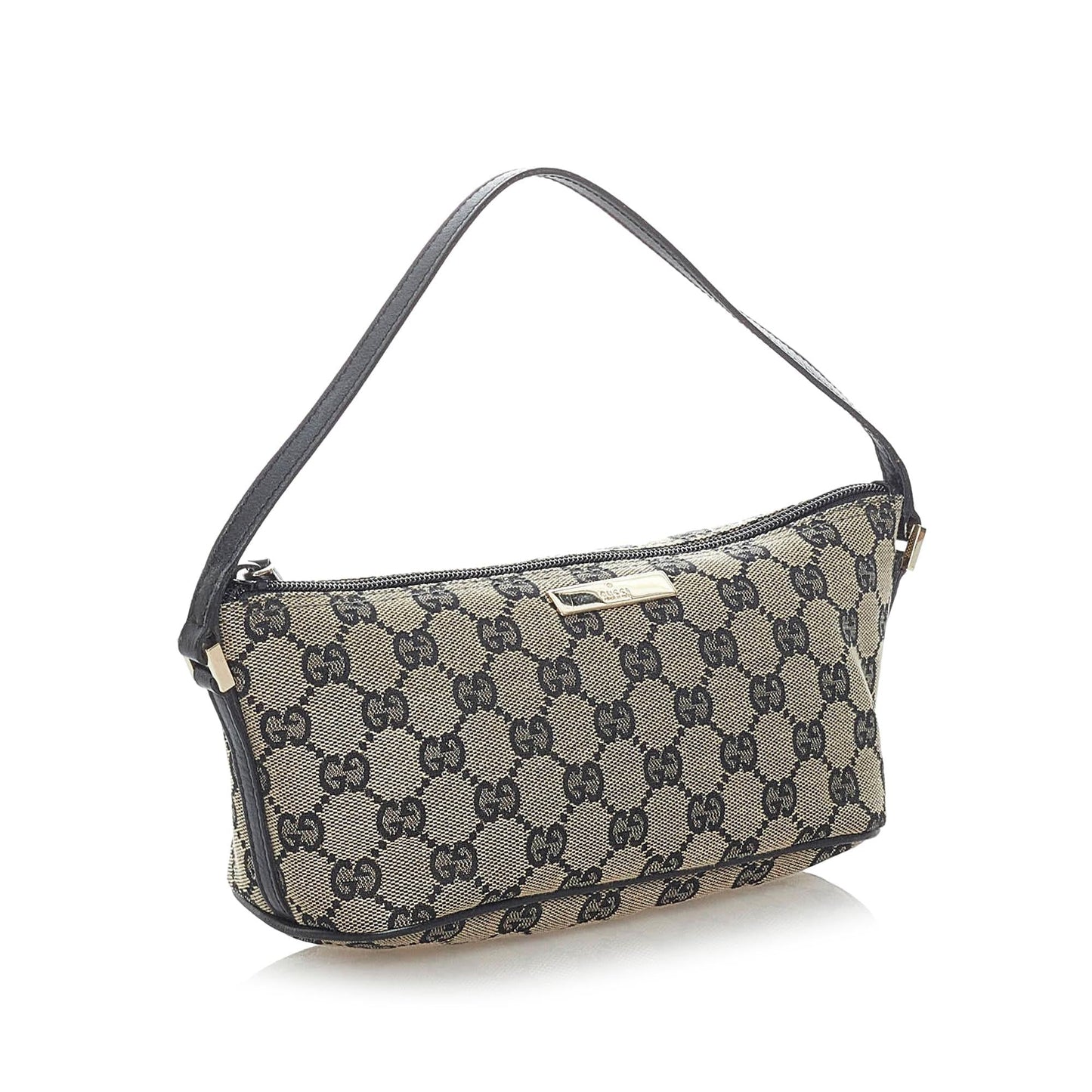 Gucci GG Boat Baguette SHG Canvas Black Brown Handbag