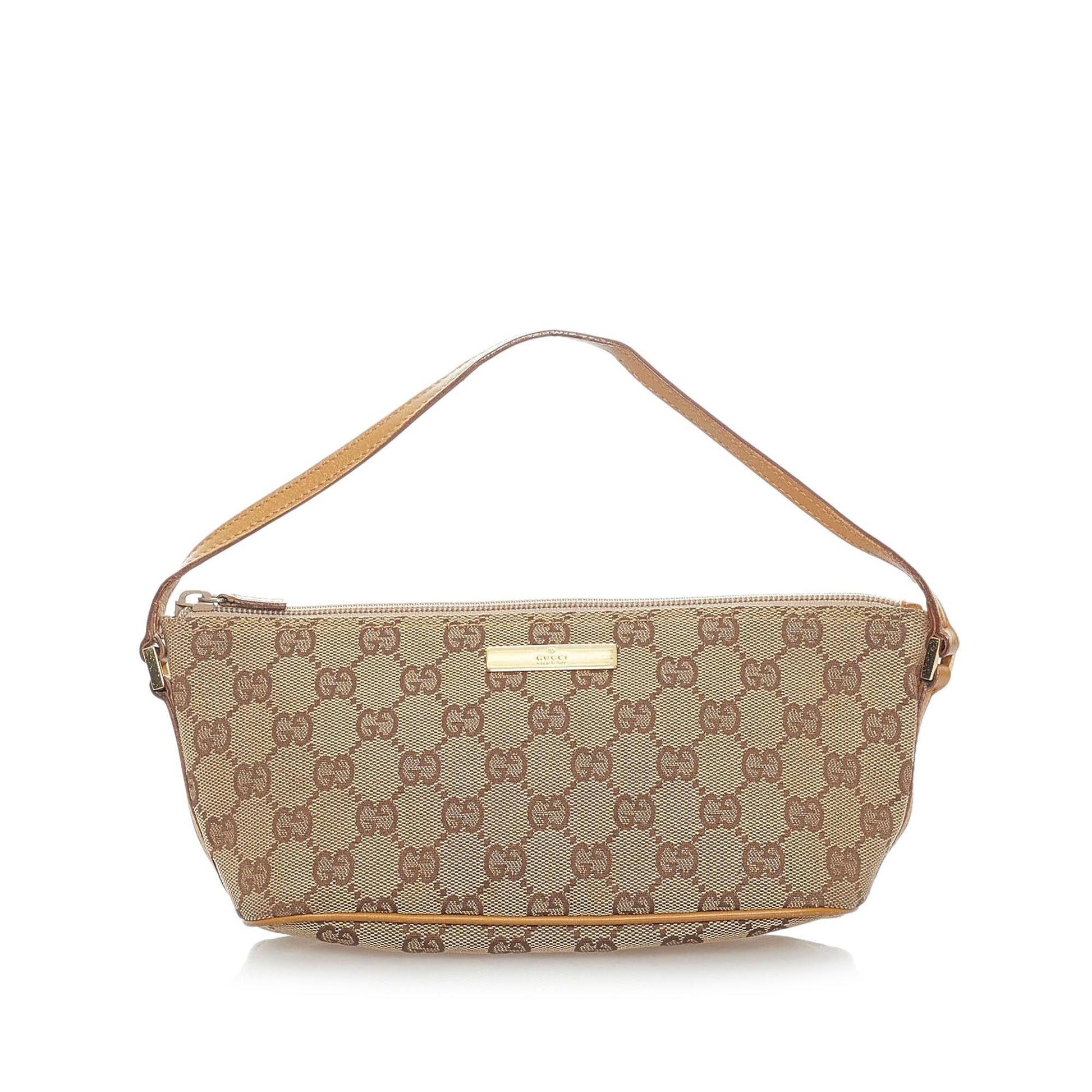 Gucci GG Boat Baguette SHG Canvas Brown Handbag