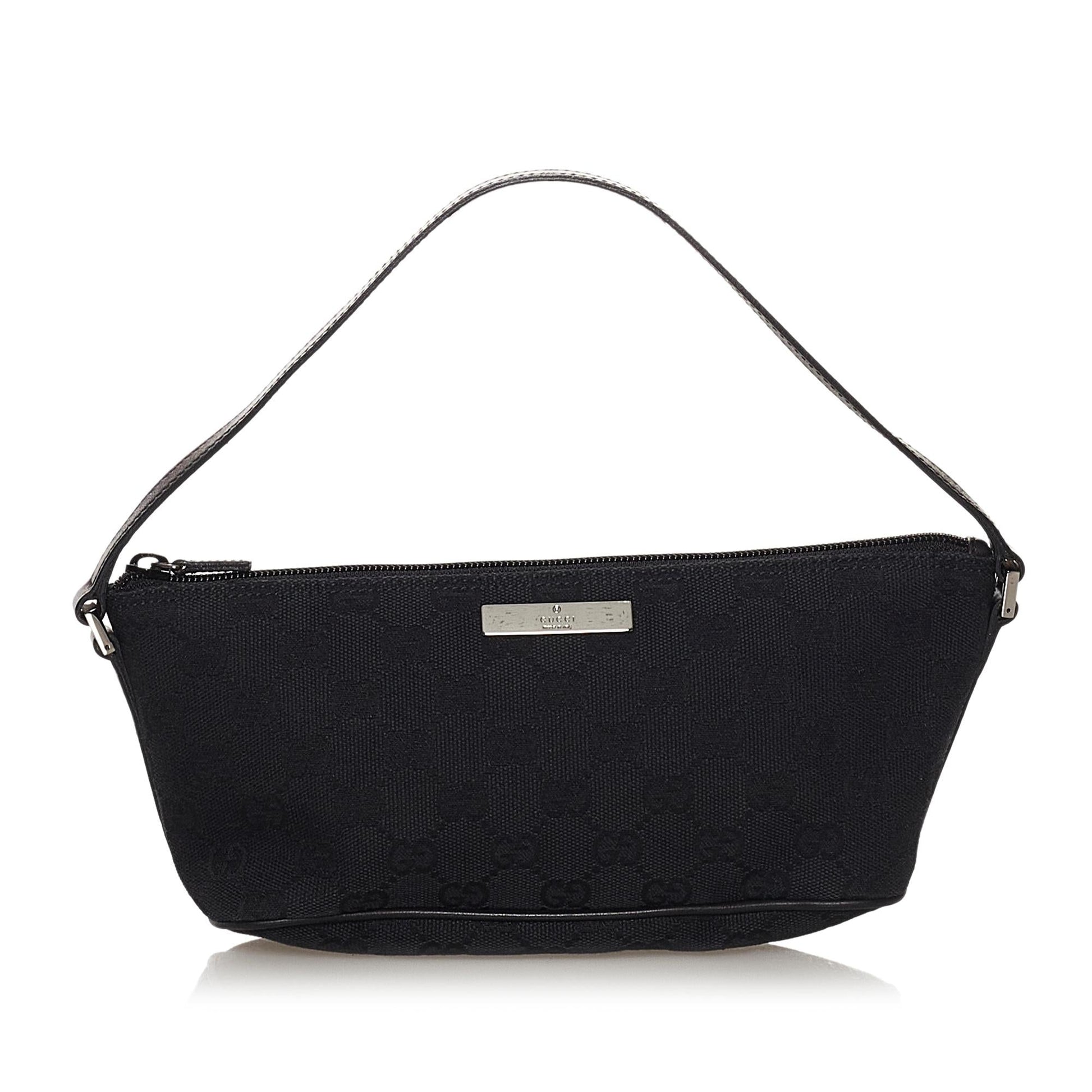 Gucci GG Boat Baguette SHG Canvas Black Handbag